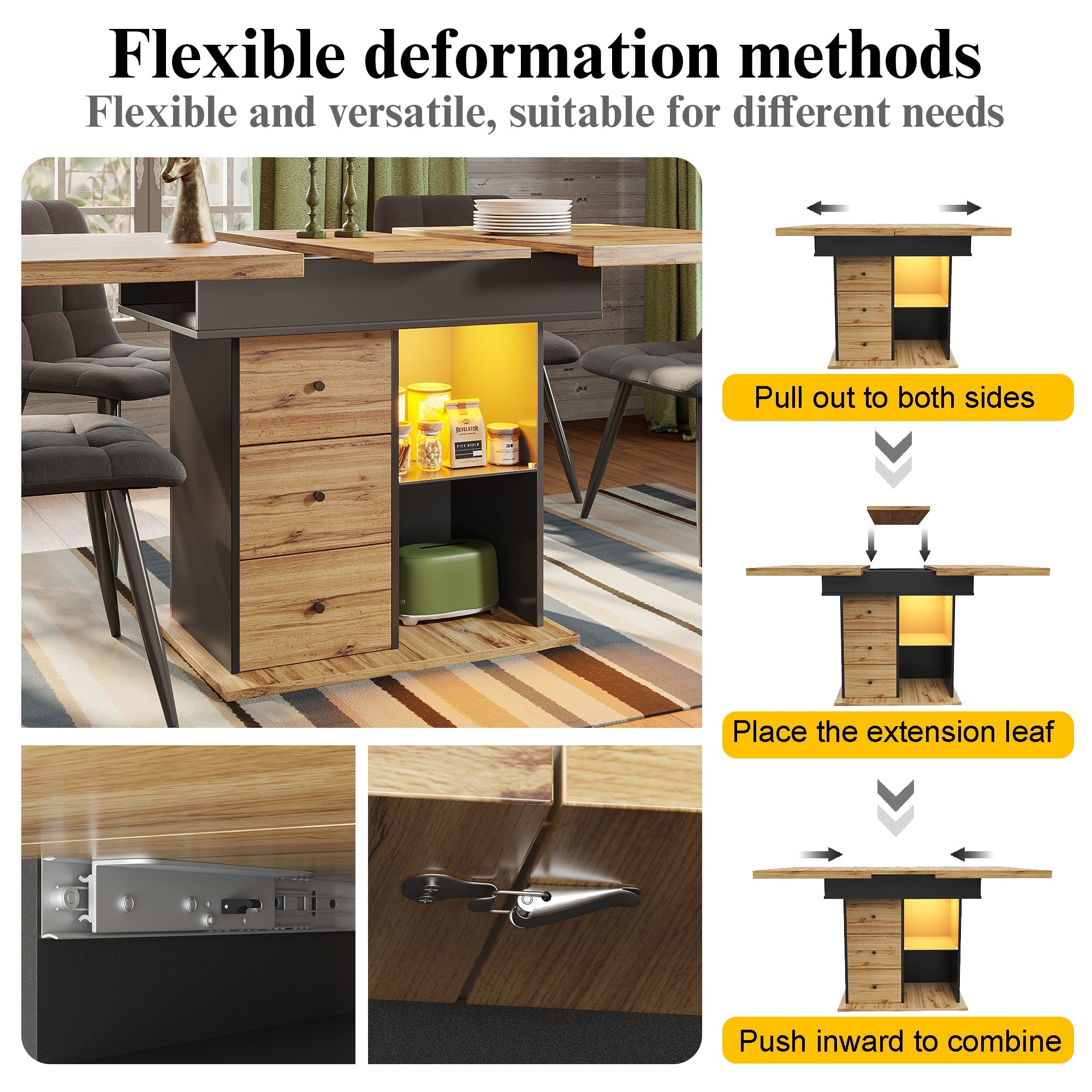 Logidon eettafel telescopisch uitschuifbaar 110-140×80 cm met LED verlichting