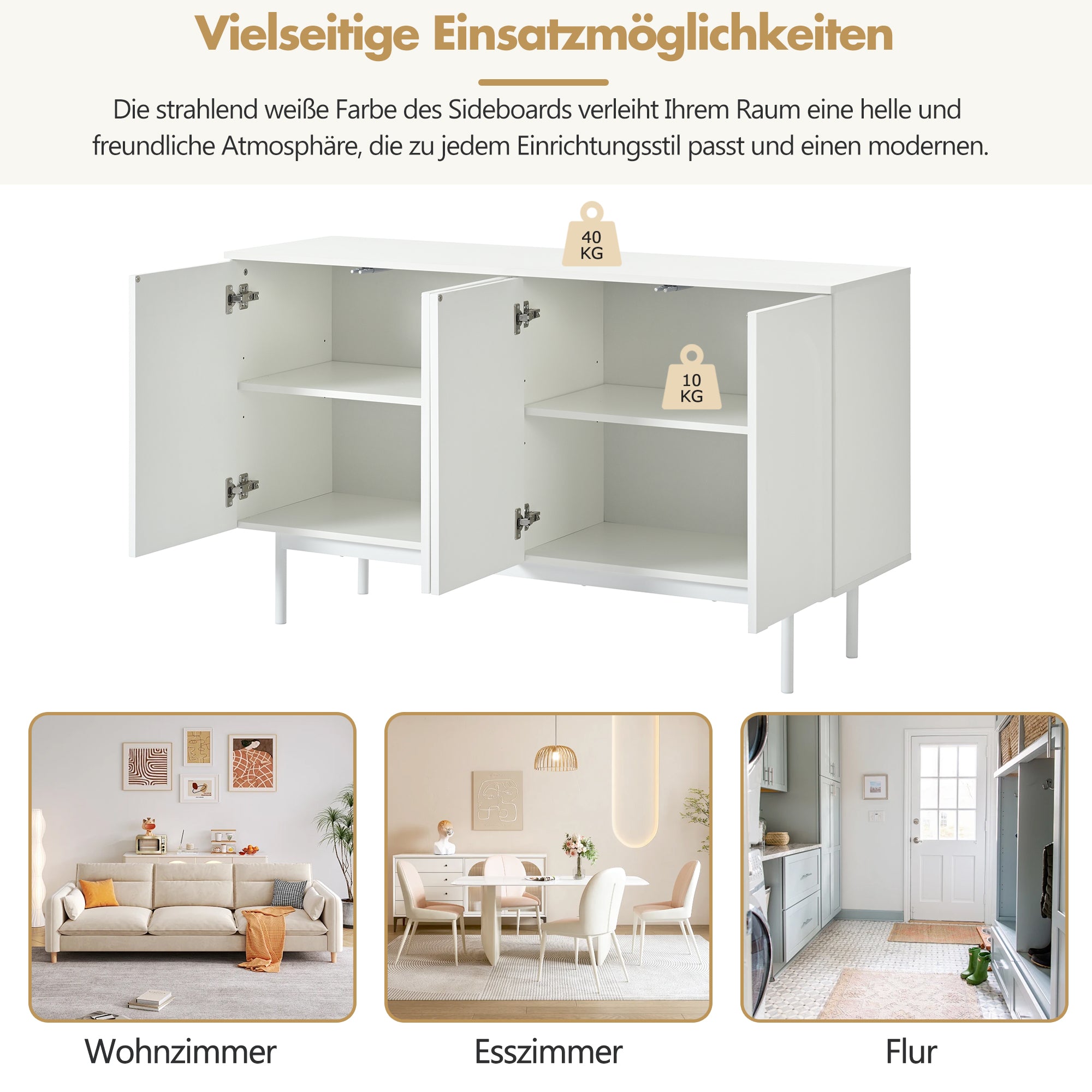 Logidon dressoir zuiver wit met 4 deuren in boogpatroon 140x42x80 cm