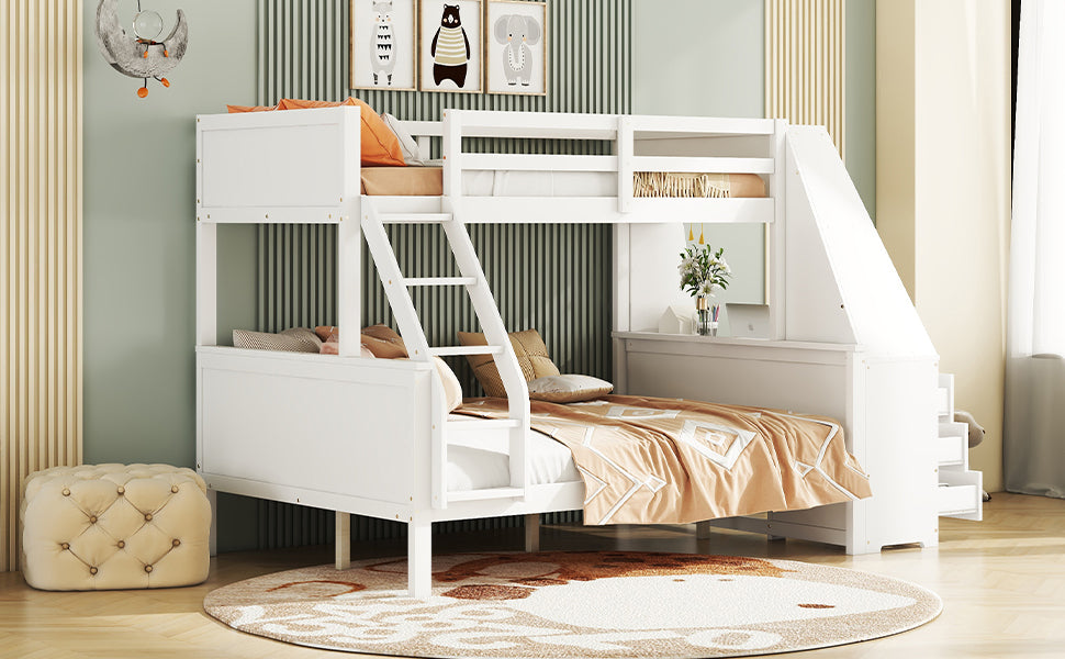 Logidon Bunk Bed 90x200 and 140x200 with Table and Storage Space White