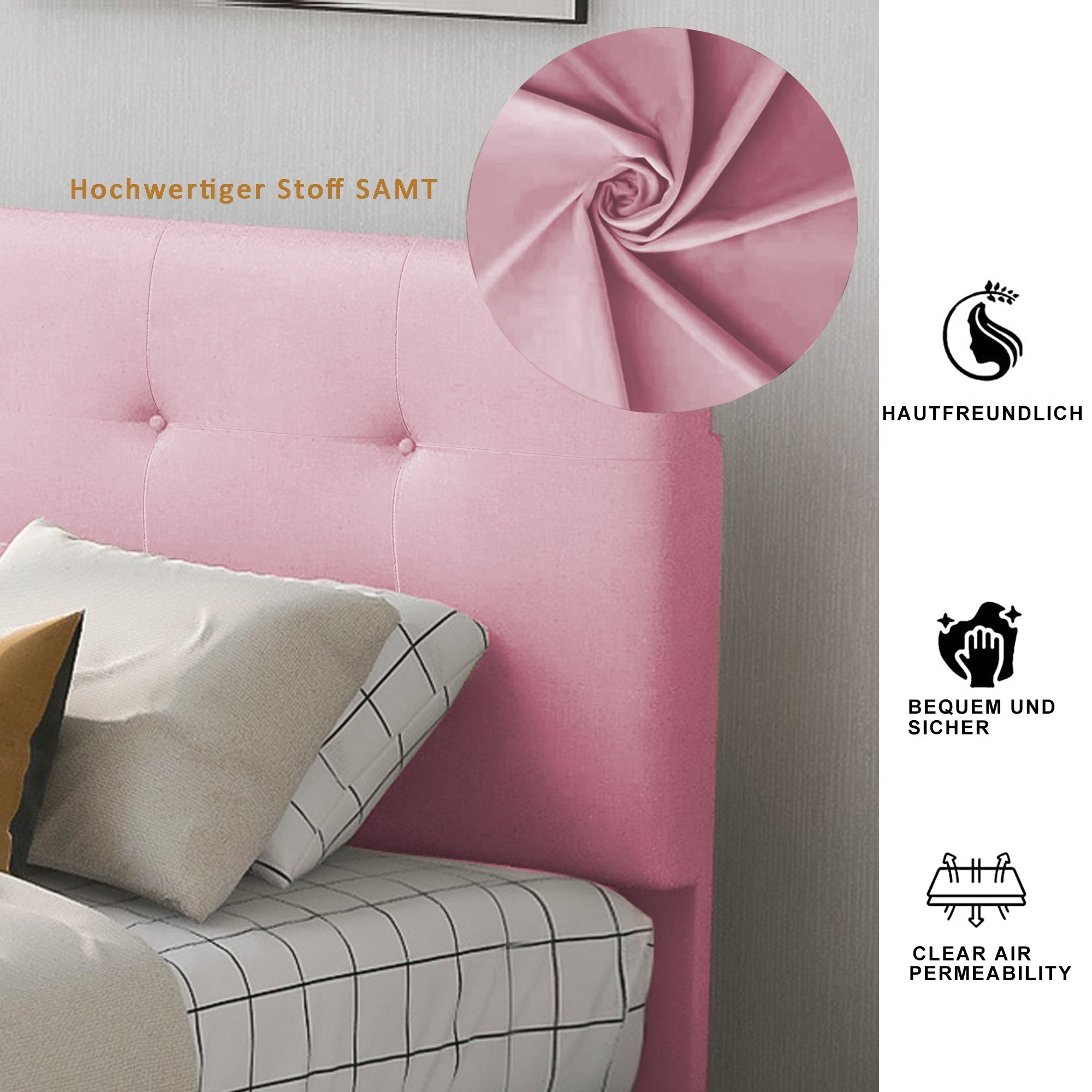 Logidon gestoffeerd bed 90x200 roze fluweel met lattenbodem twee lades