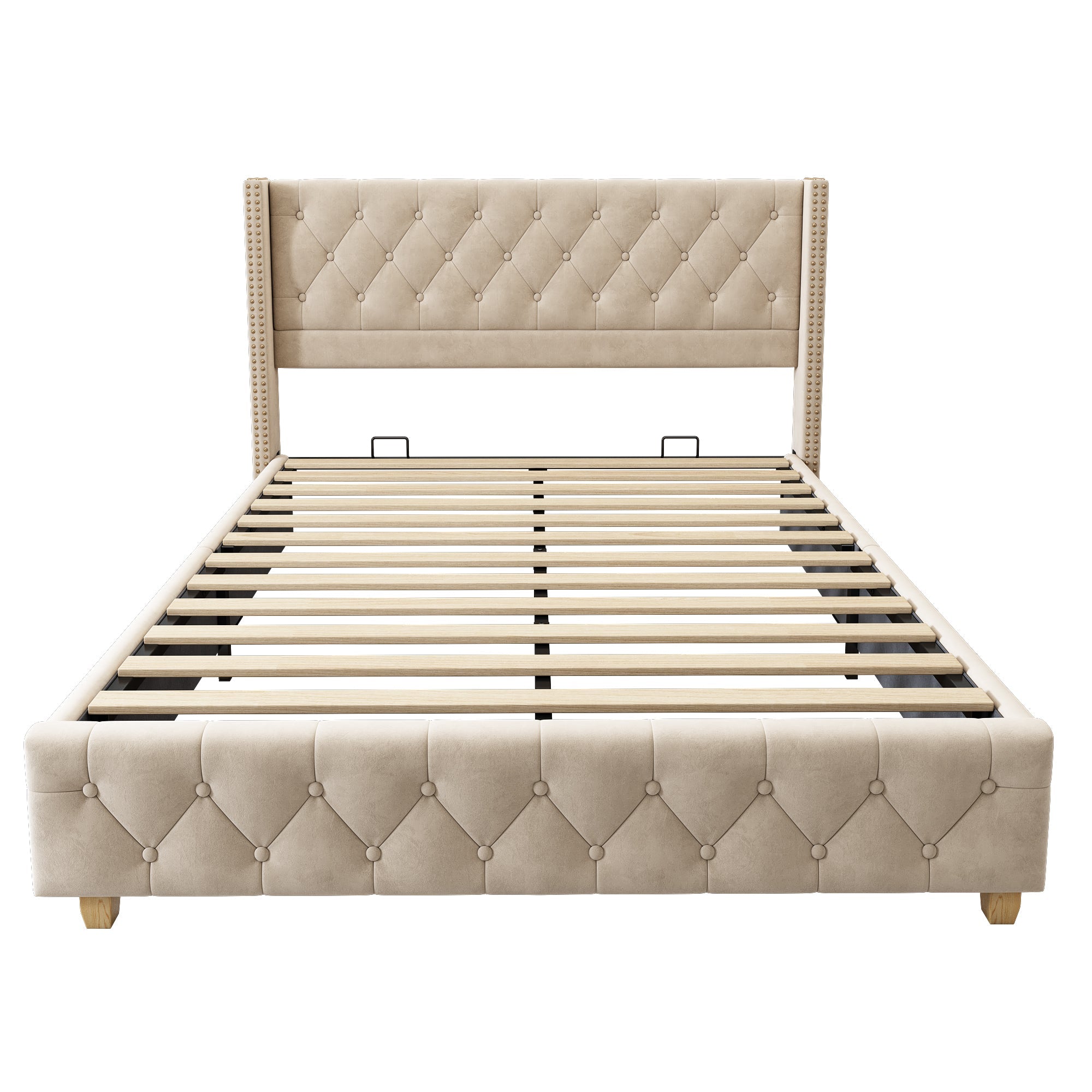 Logidon gestoffeerd bed 160x200 cm fluweel lichtbeige met lattenbodem