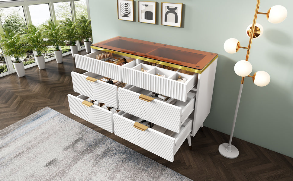Logidon ladekast amber glazen dressoir 6 lades 120x40x76 wit