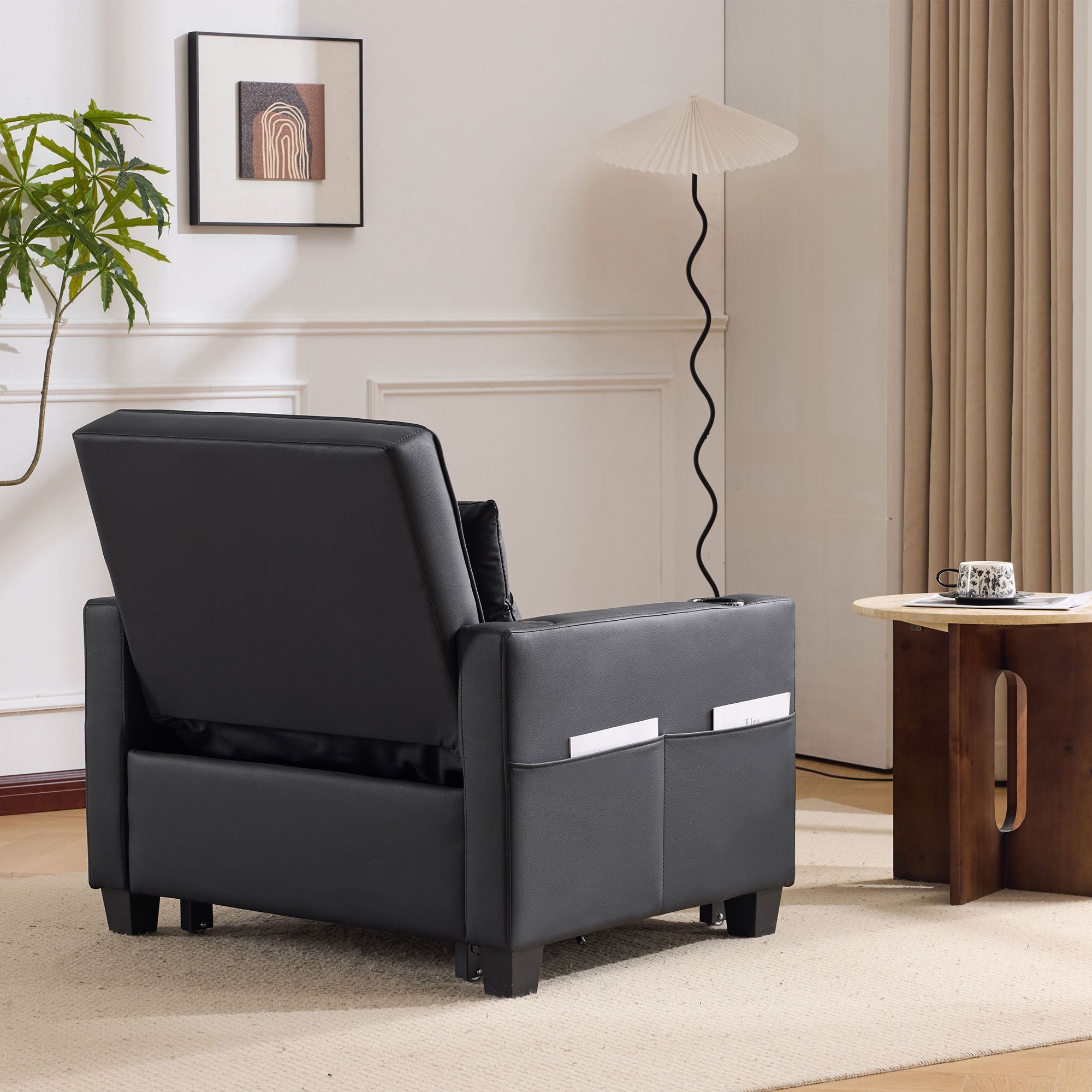 Logidon 3-in-1 uitschuifbare slaapbank, fauteuil, zwarte USB-bekerhouder