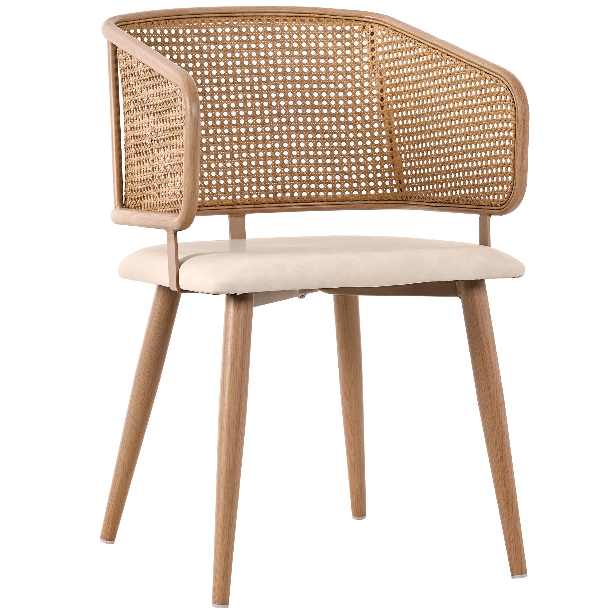 Logidon Set of 4 Dining Chairs Rattan Back PU Leather Beige Brown