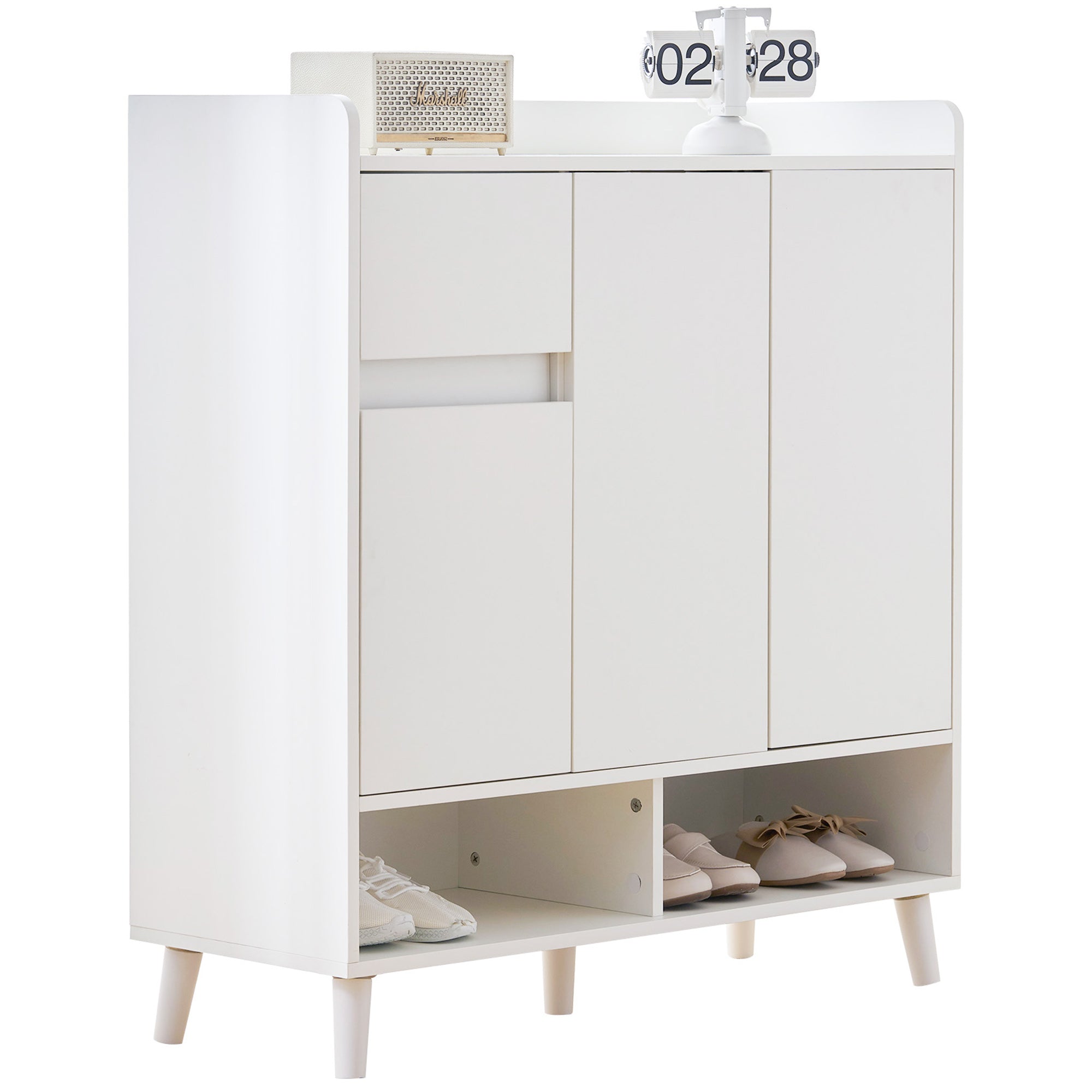 Logidon White Shoe Cabinet Chest of Drawers Adjustable Shelves 90x99x35 cm