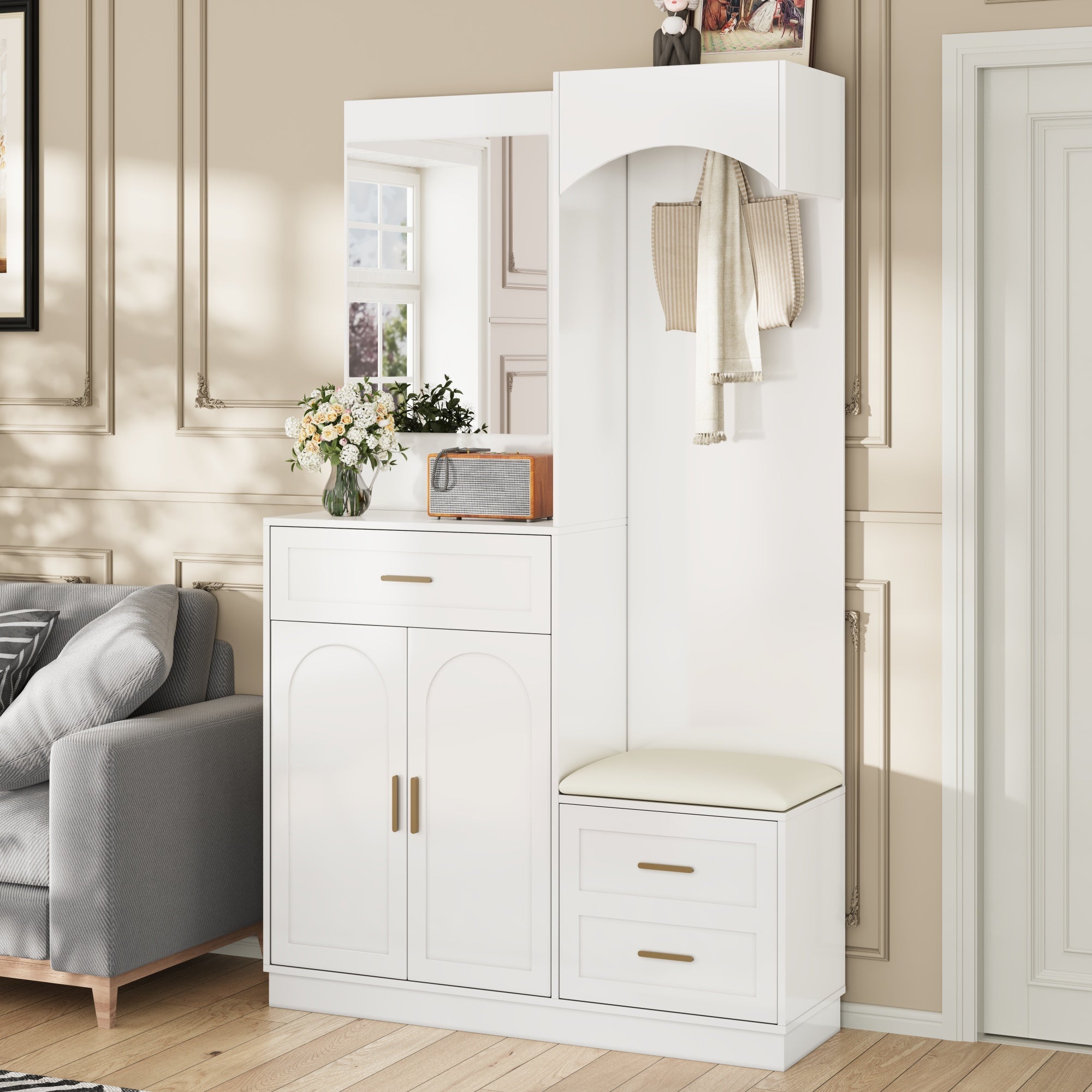 Logidon Moderne Kledingkastcombinatie Met Spiegel Wit 110x33x185 cm
