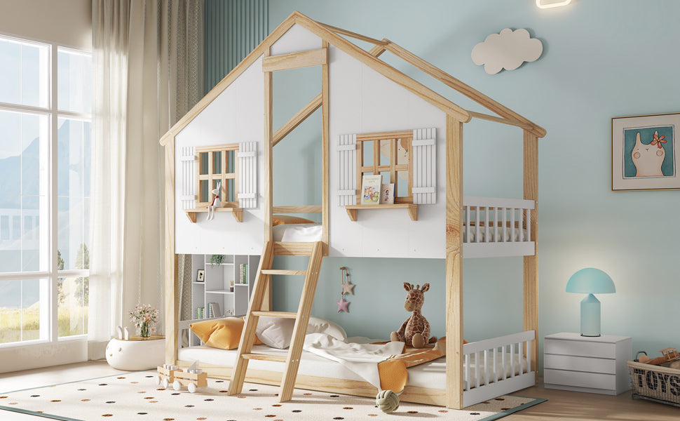 Logidon stapelbed 90x200 cm wit naturel met veiligheidsrailing