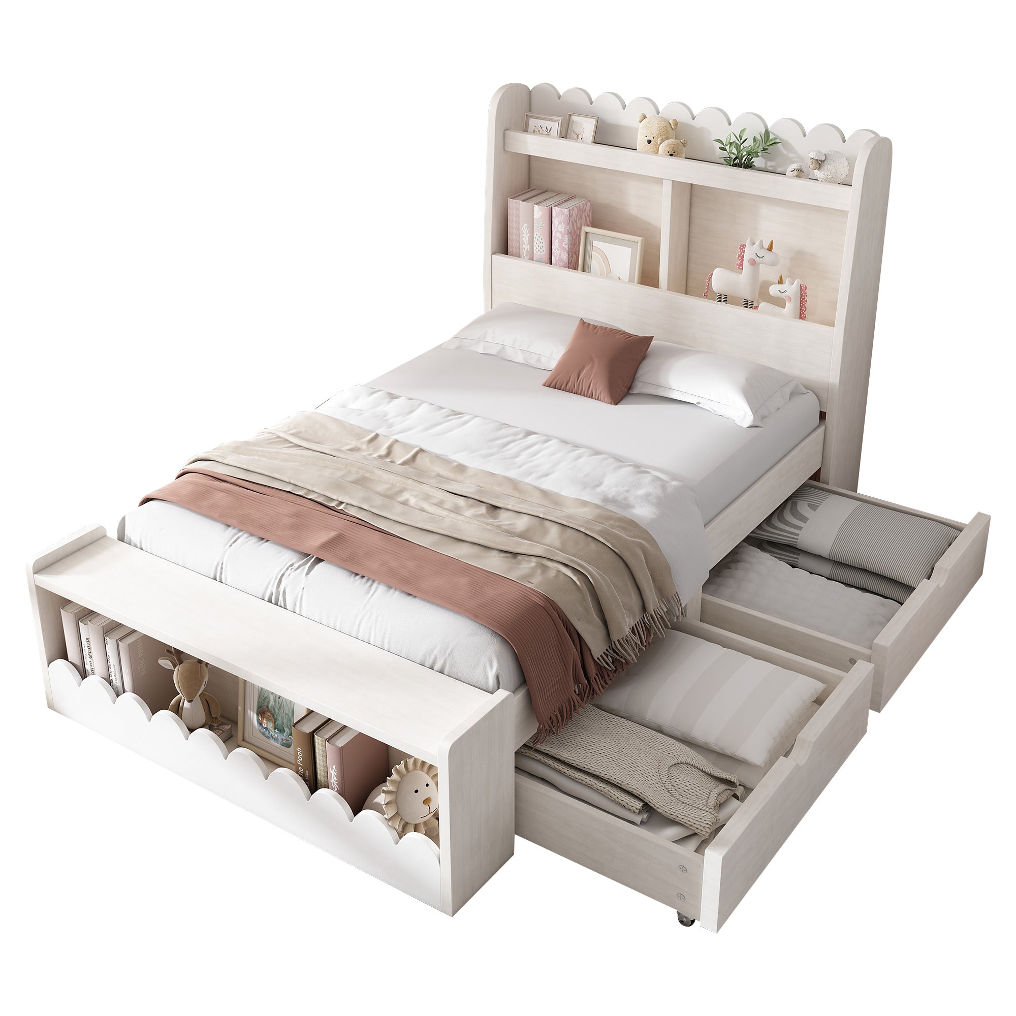 Logidon kinderbed 90x200 wit eiken opberglades