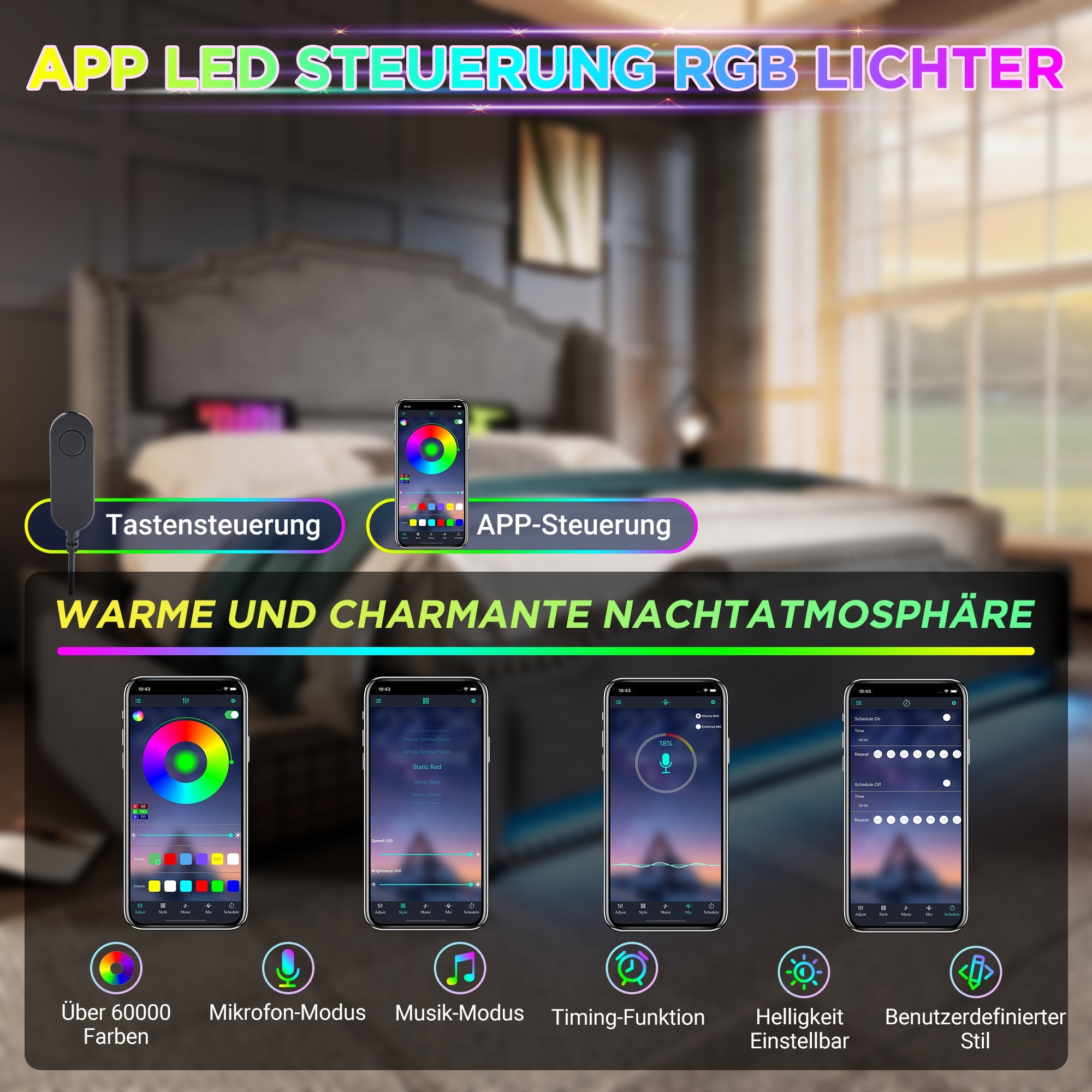 Logidon gestoffeerd bed 140x200 grijs LED-licht met hydraulische opbergruimte