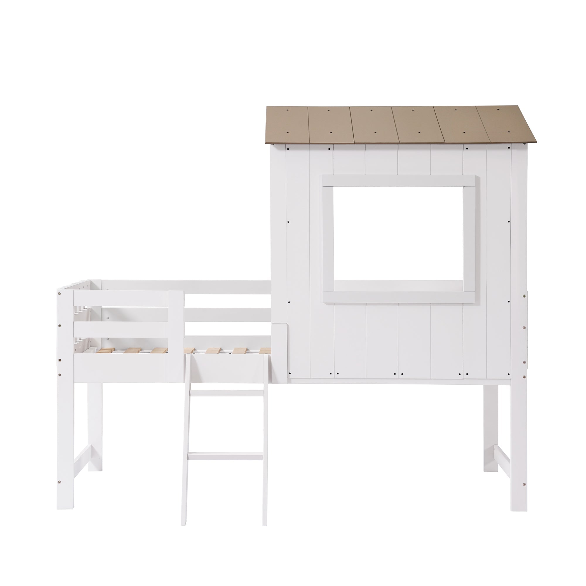 Logidon kinderbed halfhoogslaper met dakraam 90x200 wit naturel