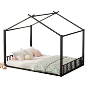 Logidon 140x200cm plat bed huisbed met ijzeren frame zwart