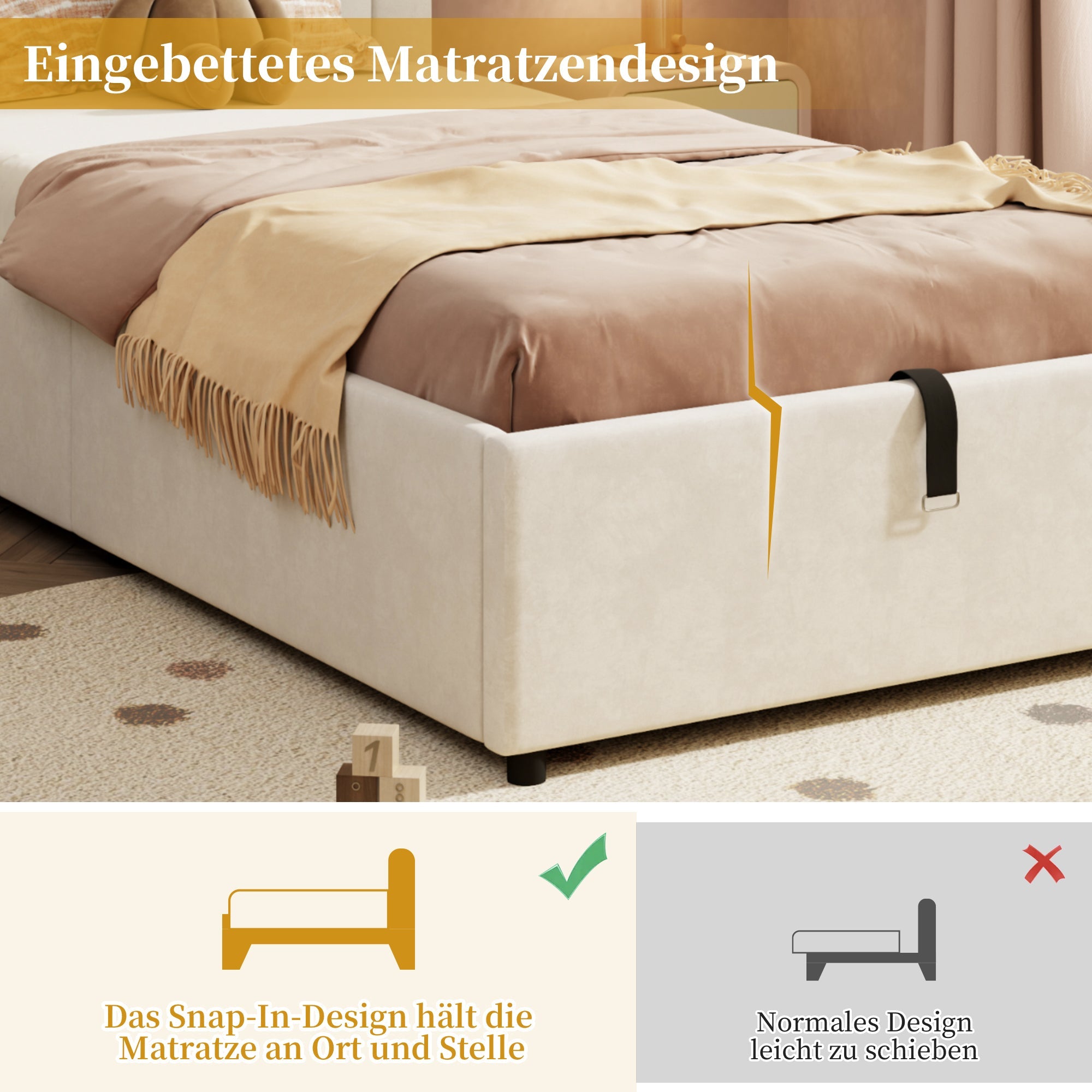 Logidon gestoffeerd bed 90x200 beige fluweel met lattenbodem