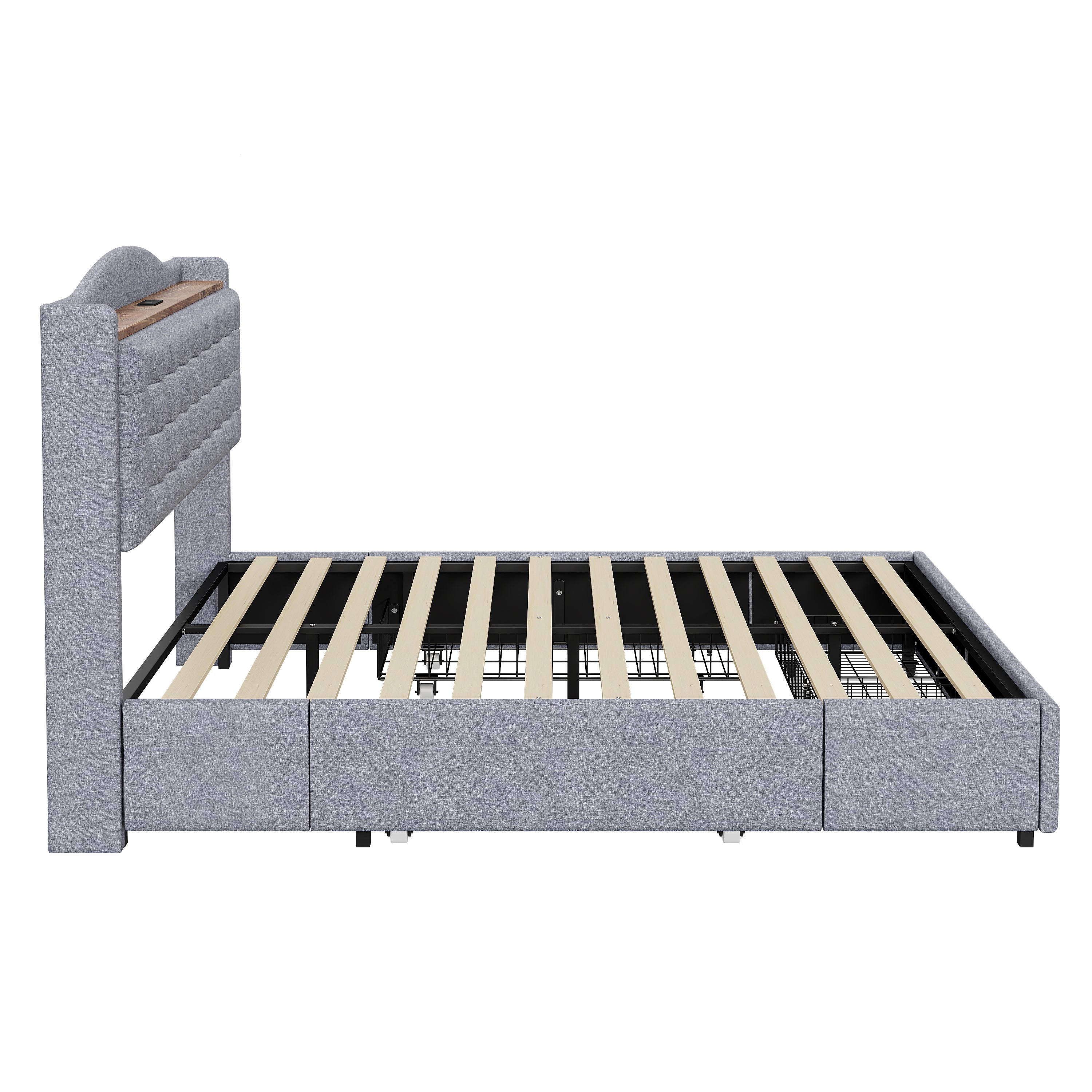Logidon gestoffeerd bed 140x200 grijs linnen met USB-oplaadpoort
