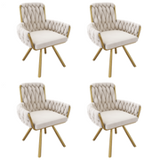 Logidon Velvet Dining Room Chairs Beige Set of 4 Luxurious Swivel Chairs