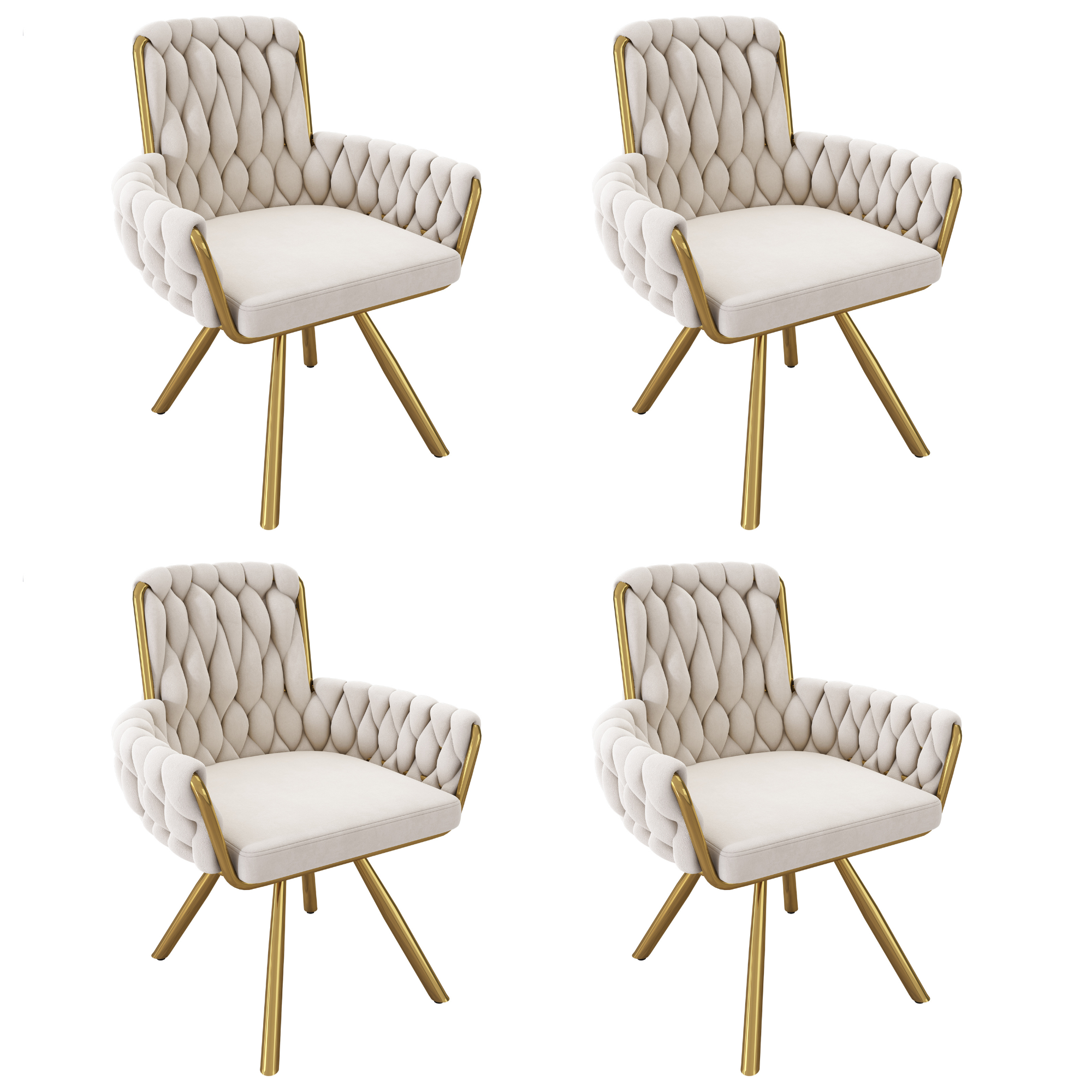 Logidon Velvet Dining Room Chairs Beige Set of 4 Luxurious Swivel Chairs