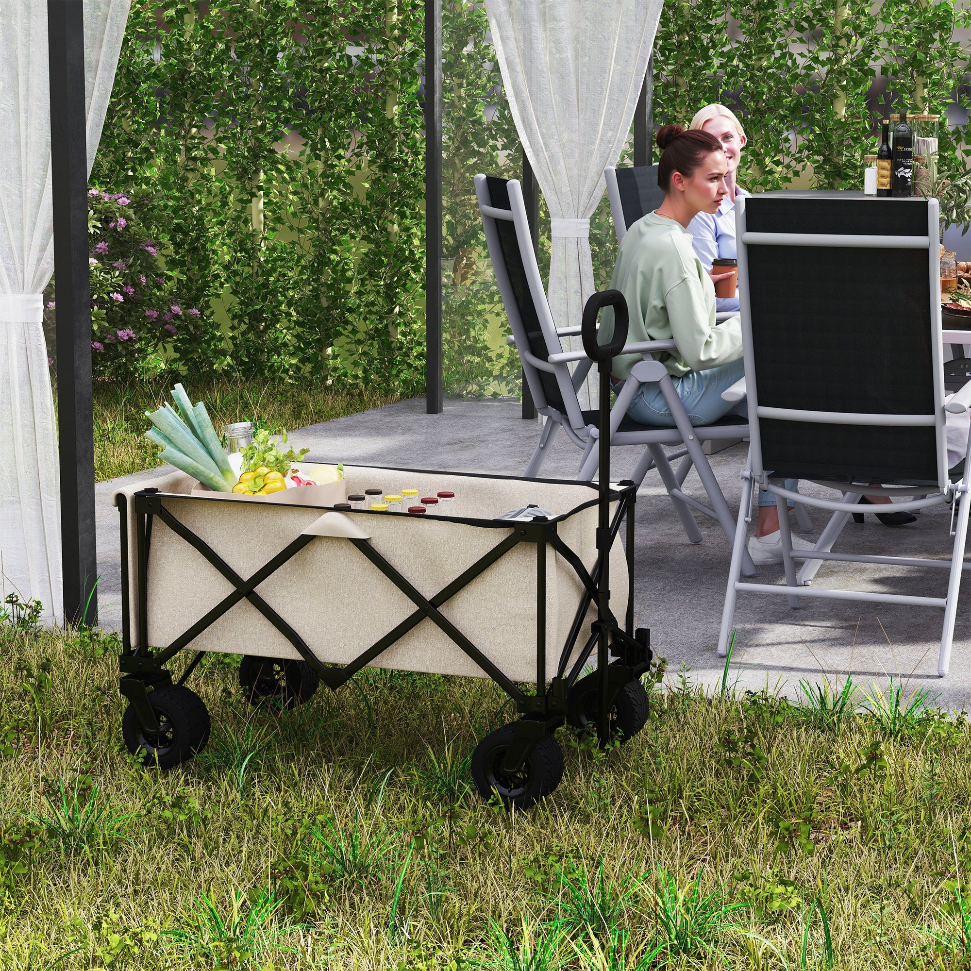 Logidon opvouwbare tuinwagen 100 kg beige met zeildoek - 138 L