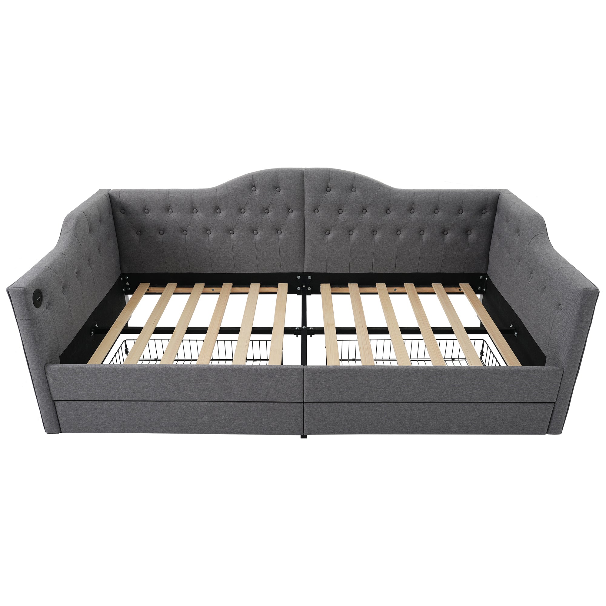 Logidon upholstered daybed 90x200 gray USB-C charging function 2 drawers