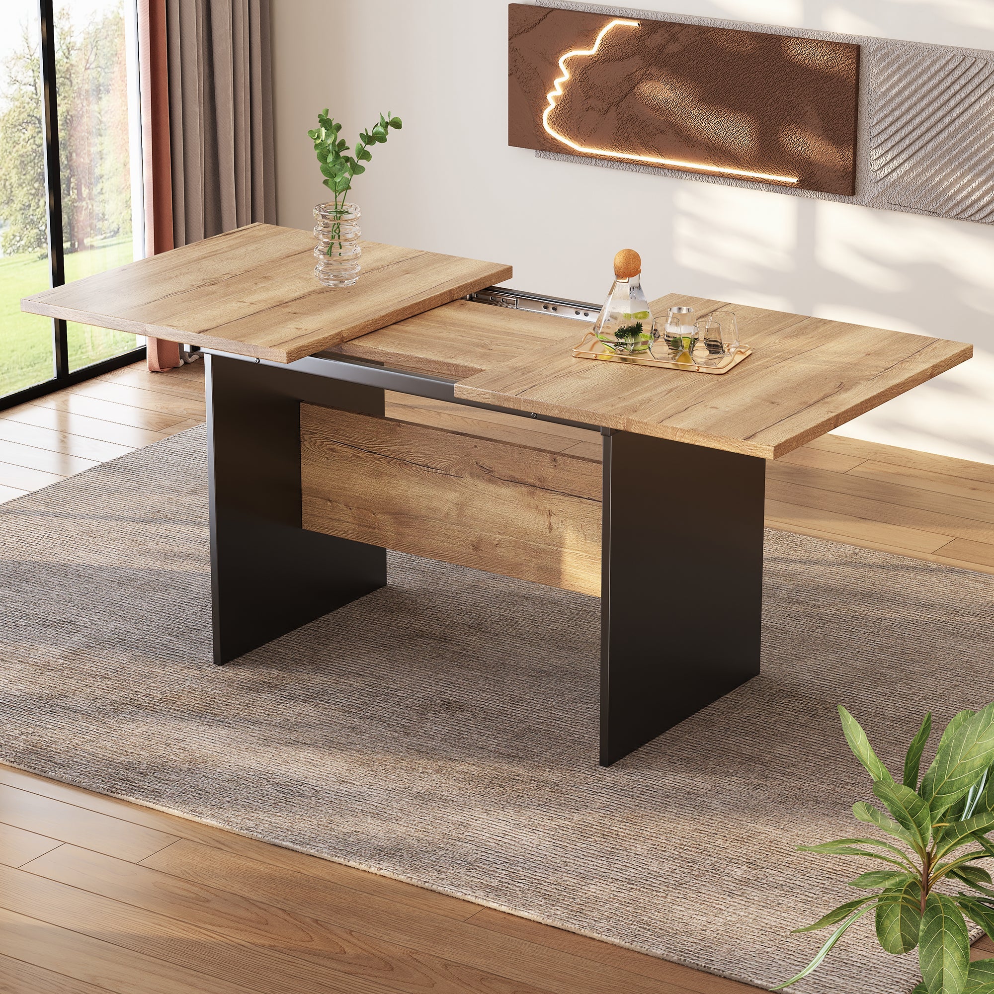 Logidon uitschuifbare eettafel 140/180x80 cm zwart walnoot MDF