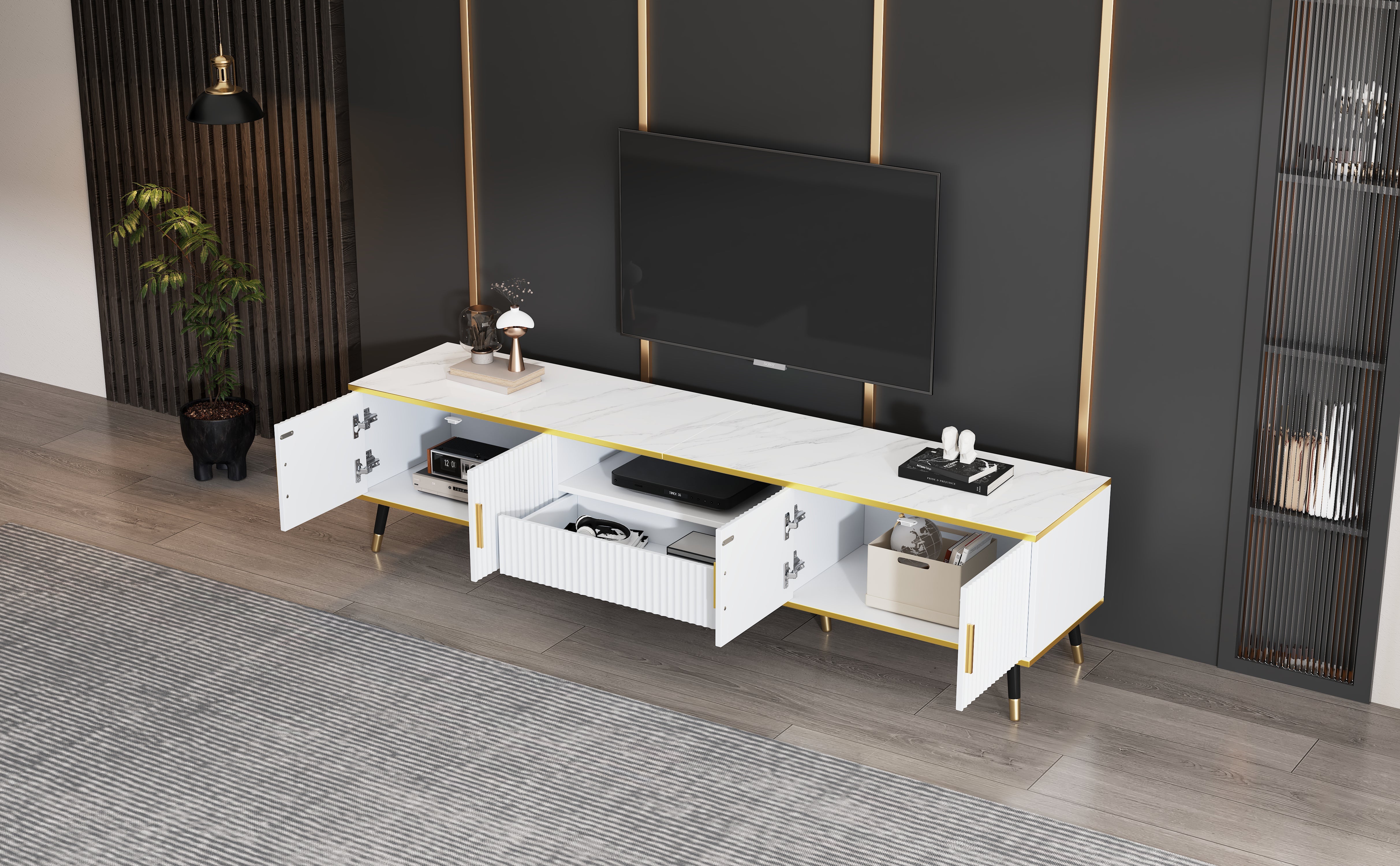 Logidon Modern TV-meubel Wit Marmerlook 200x40x46 cm