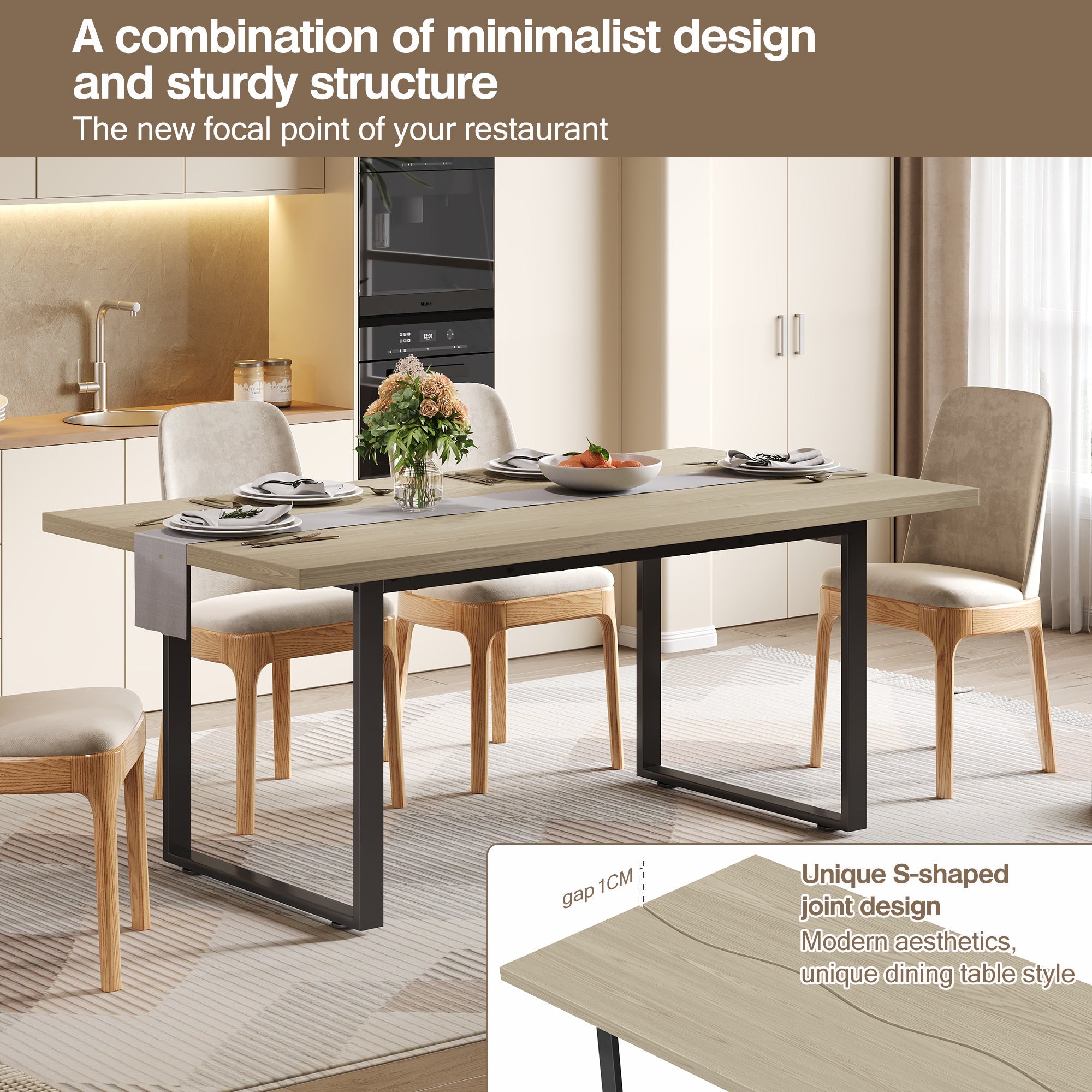 Logidon eettafel 160x80 cm industriële houtlook, metalen frame