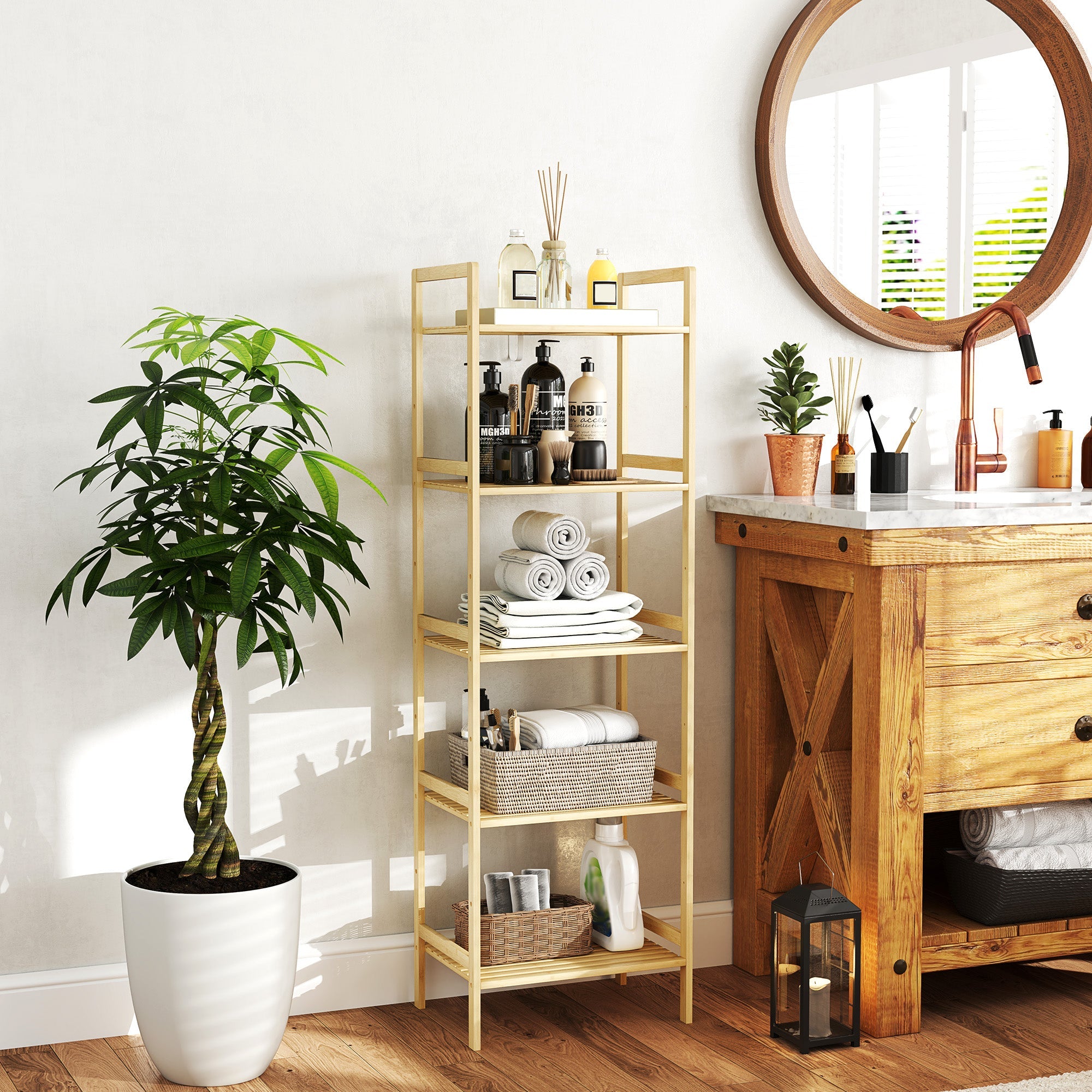 Logidon badkamerplank bamboe - 5 verstelbare niveaus, 142 cm hoog