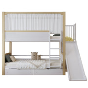 Logidon stapelbed 90x200 wit naturel met glijbaan en lades