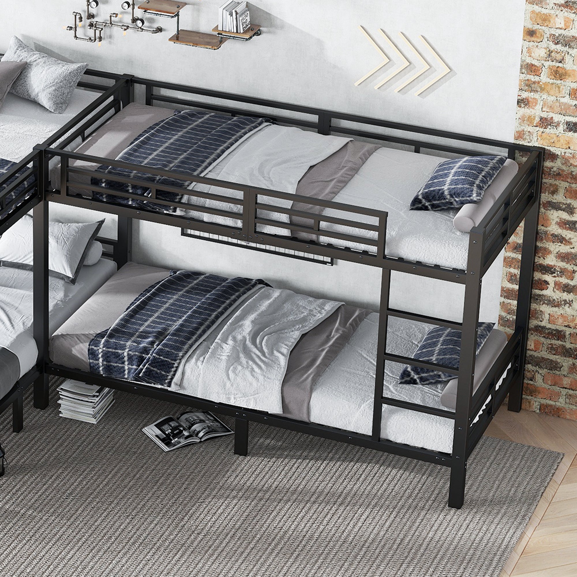 Logidon Stapelbed Metaal Zwart 90x200/140x200 Drietrapsladder