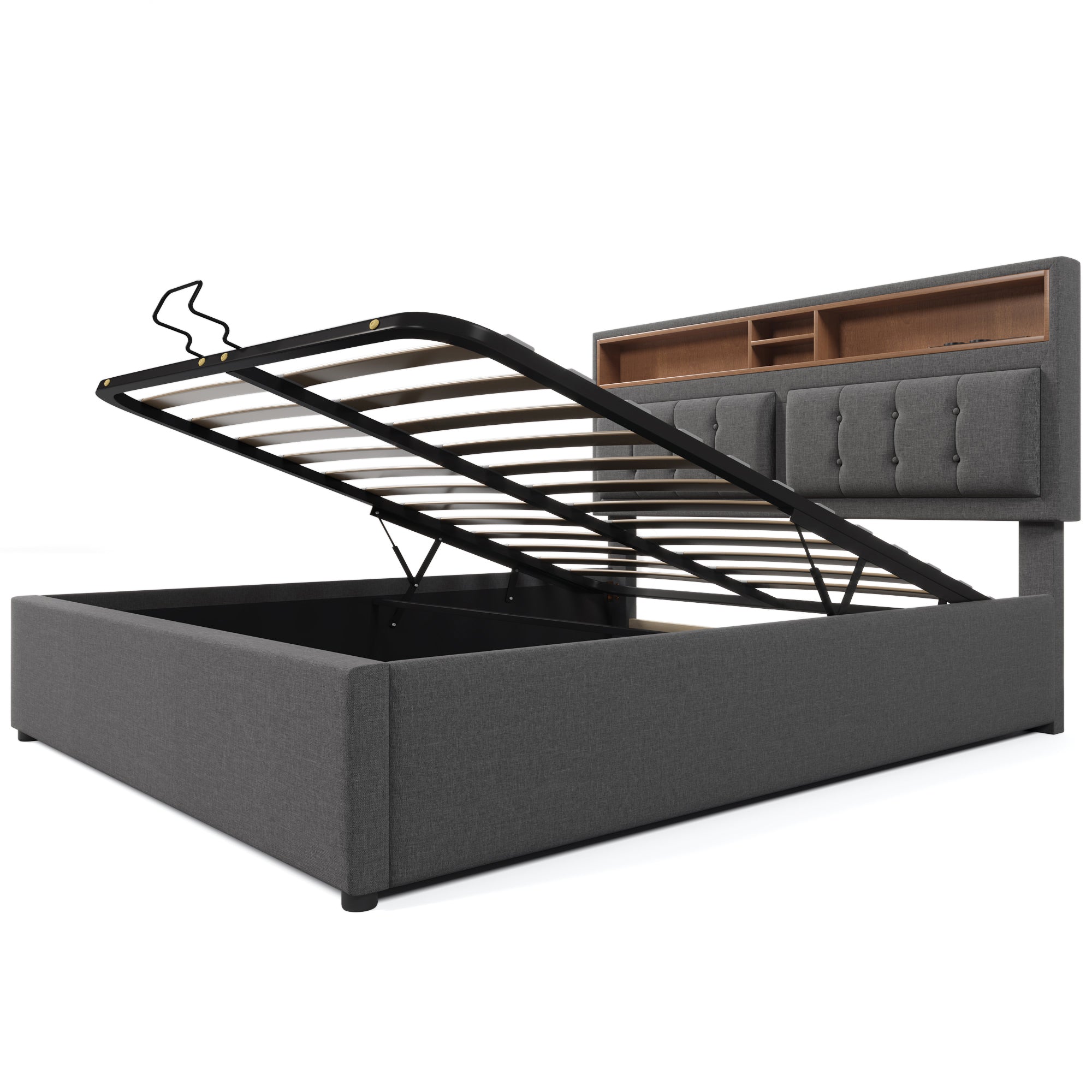 Logidon gestoffeerd bed 140x200 USB C oplaadfunctie grijs