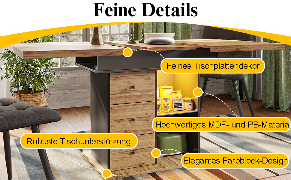 Logidon eettafel telescopisch uitschuifbaar 110-140×80 cm met LED verlichting