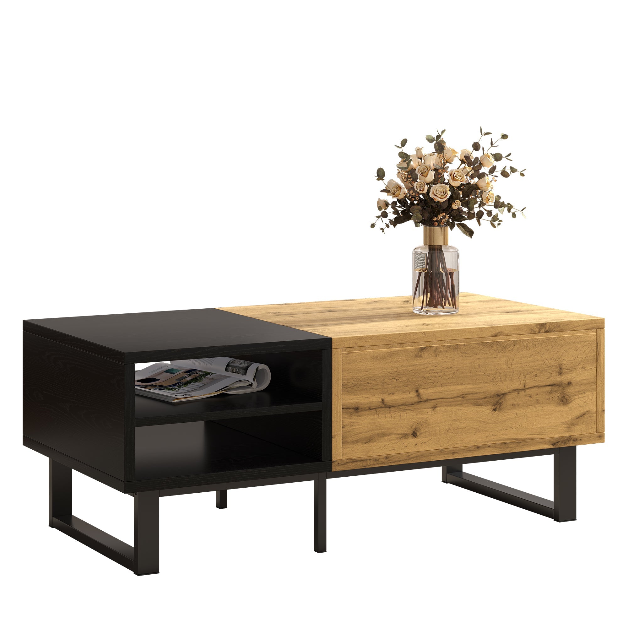 Logidon Salontafel Colour Block Zwart Hout met vakken en lades