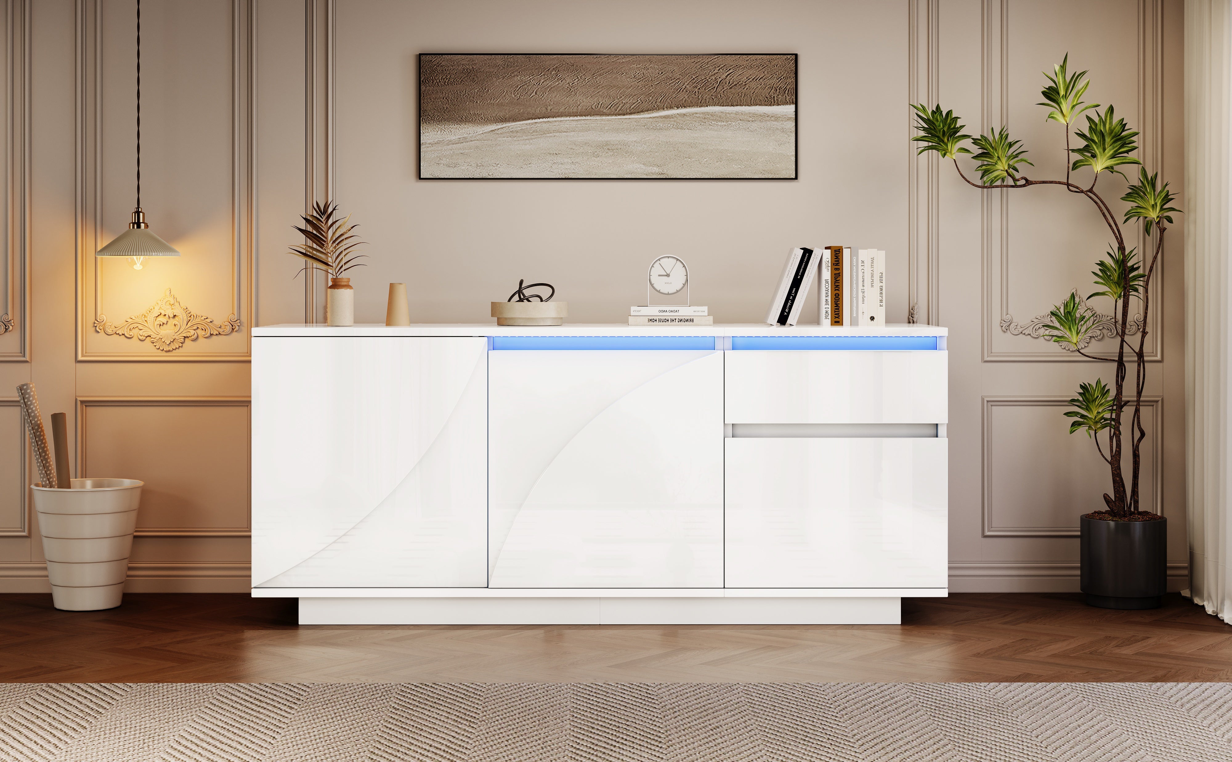 Logidon 140 x 40 x 60 cm hoogglans dressoir wit met LED