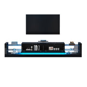 Logidon high-gloss TV cabinet 181 cm LED lighting black glass front