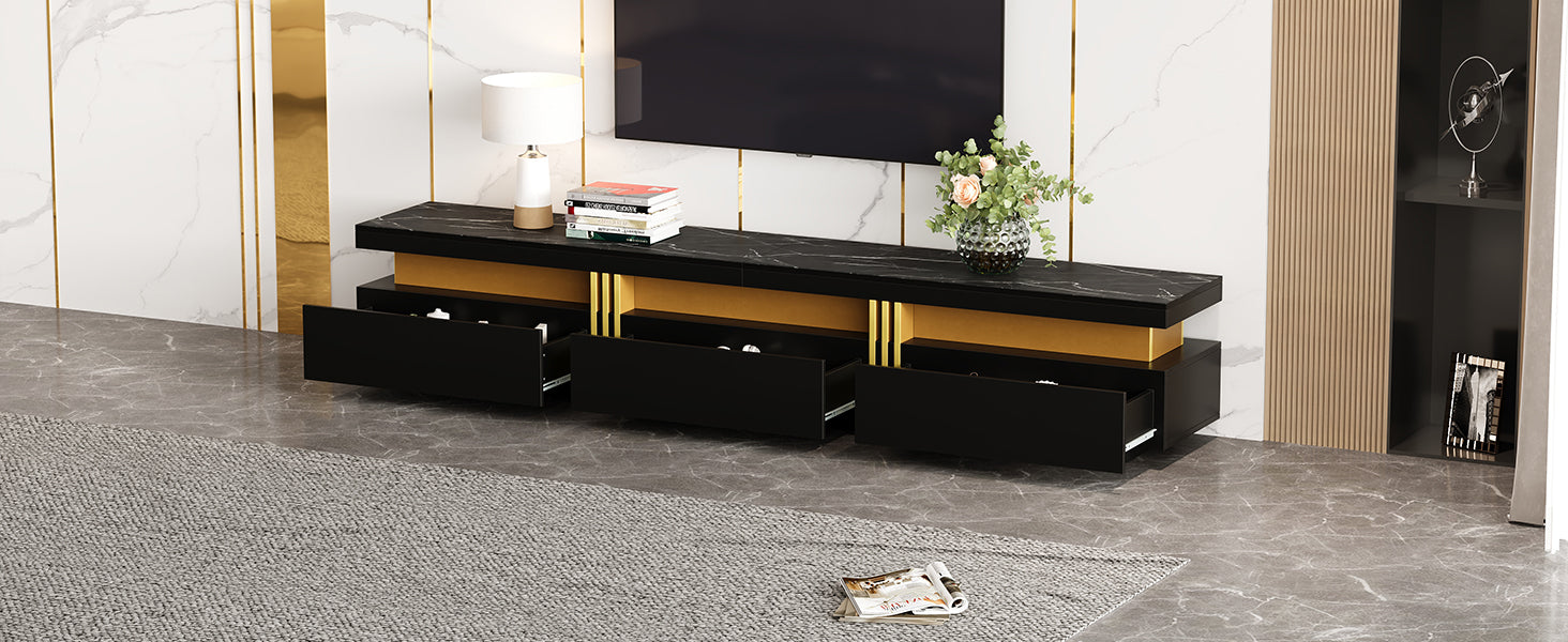 Logidon Zwarte tv-wandmeubelset 2 tv-kast salontafel marmerlook