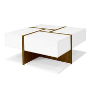 Logidon hoogglans salontafel wit met vier lades 78x78 cm
