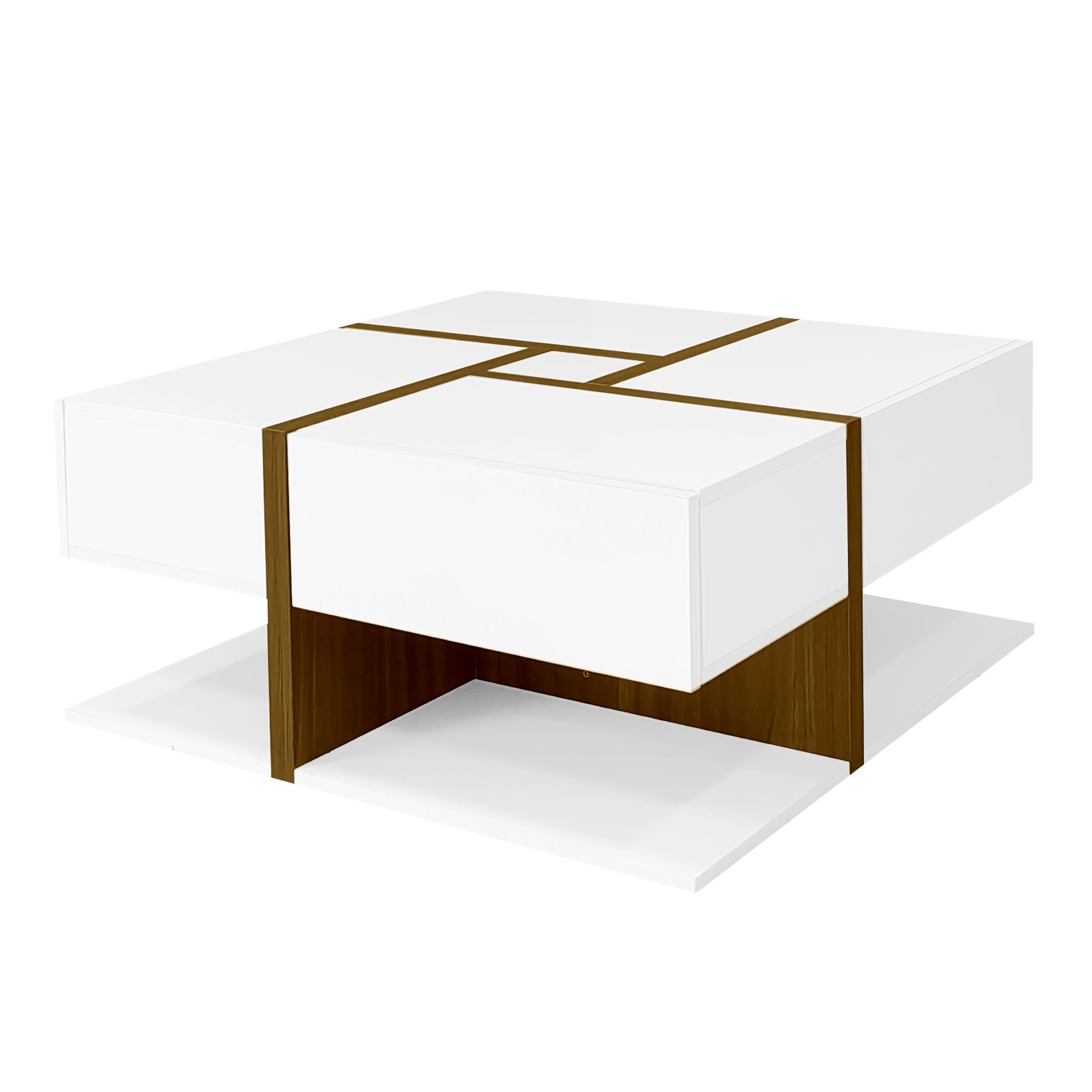 Logidon hoogglans salontafel wit met vier lades 78x78 cm