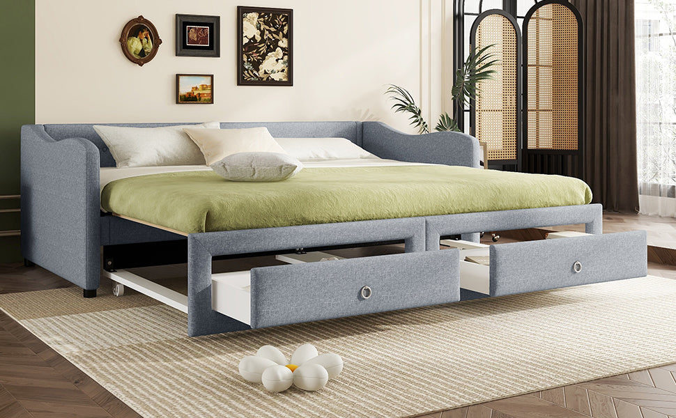 Logidon daybed 90x200 cm with pull-out bed, 2 drawers gray