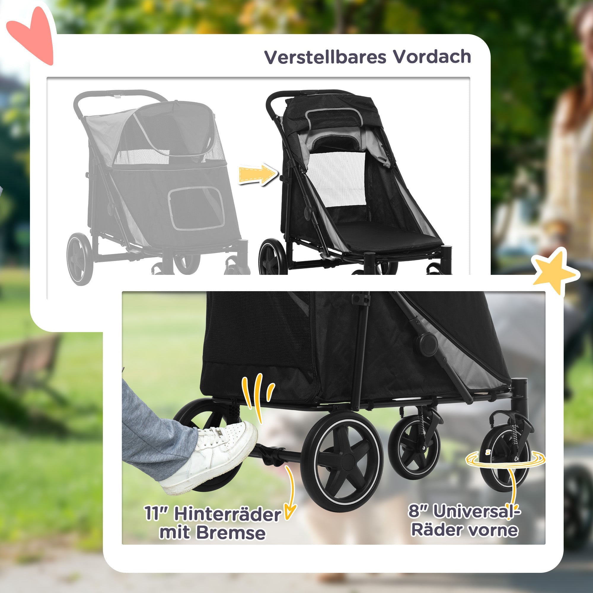 Logidon hondenbuggy grijs opvouwbare hondenbuggy tot 30 kg gaasraam