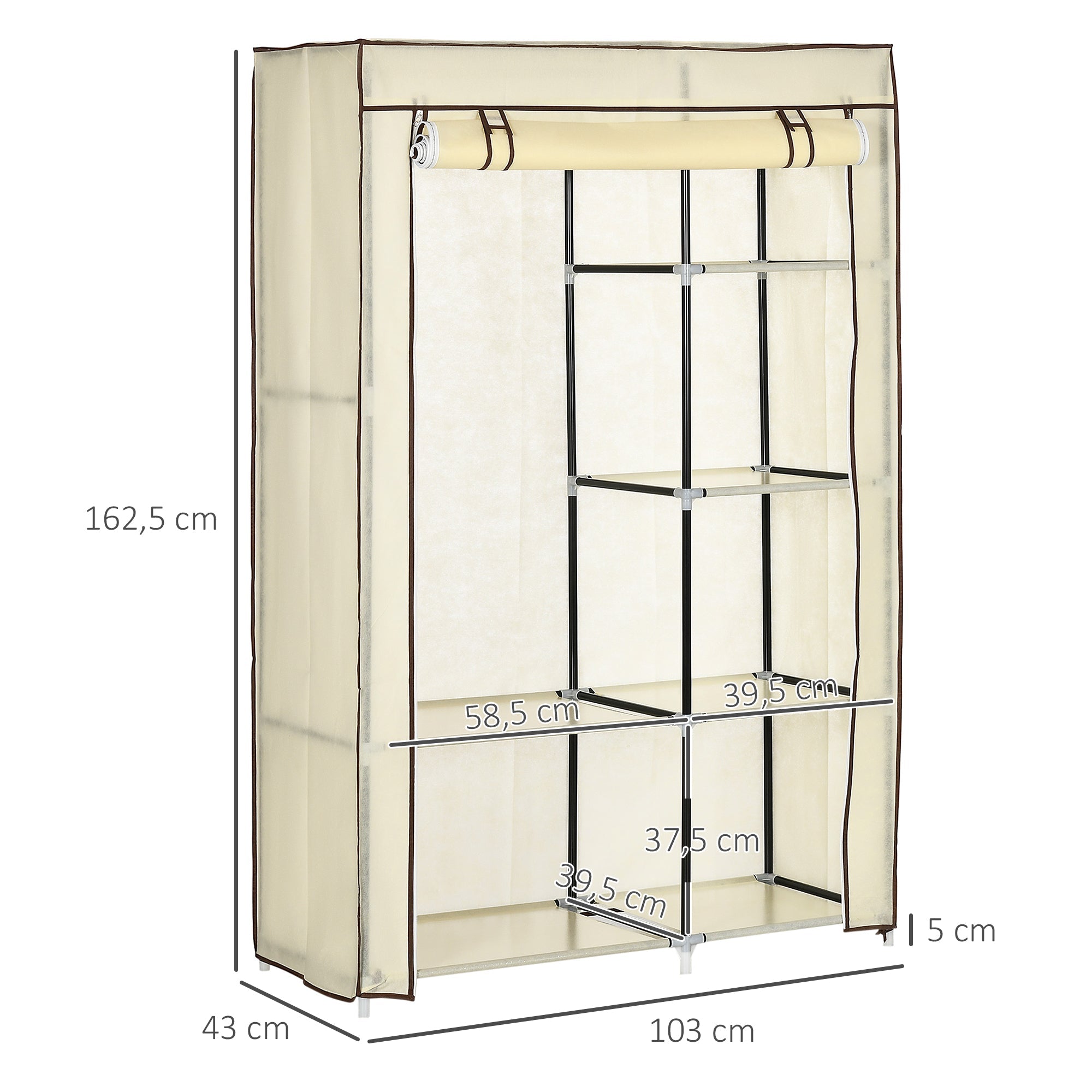 Logidon Crème Opvouwbare stoffen kast met 2 stangen en 6 vakken 103x43x162 cm