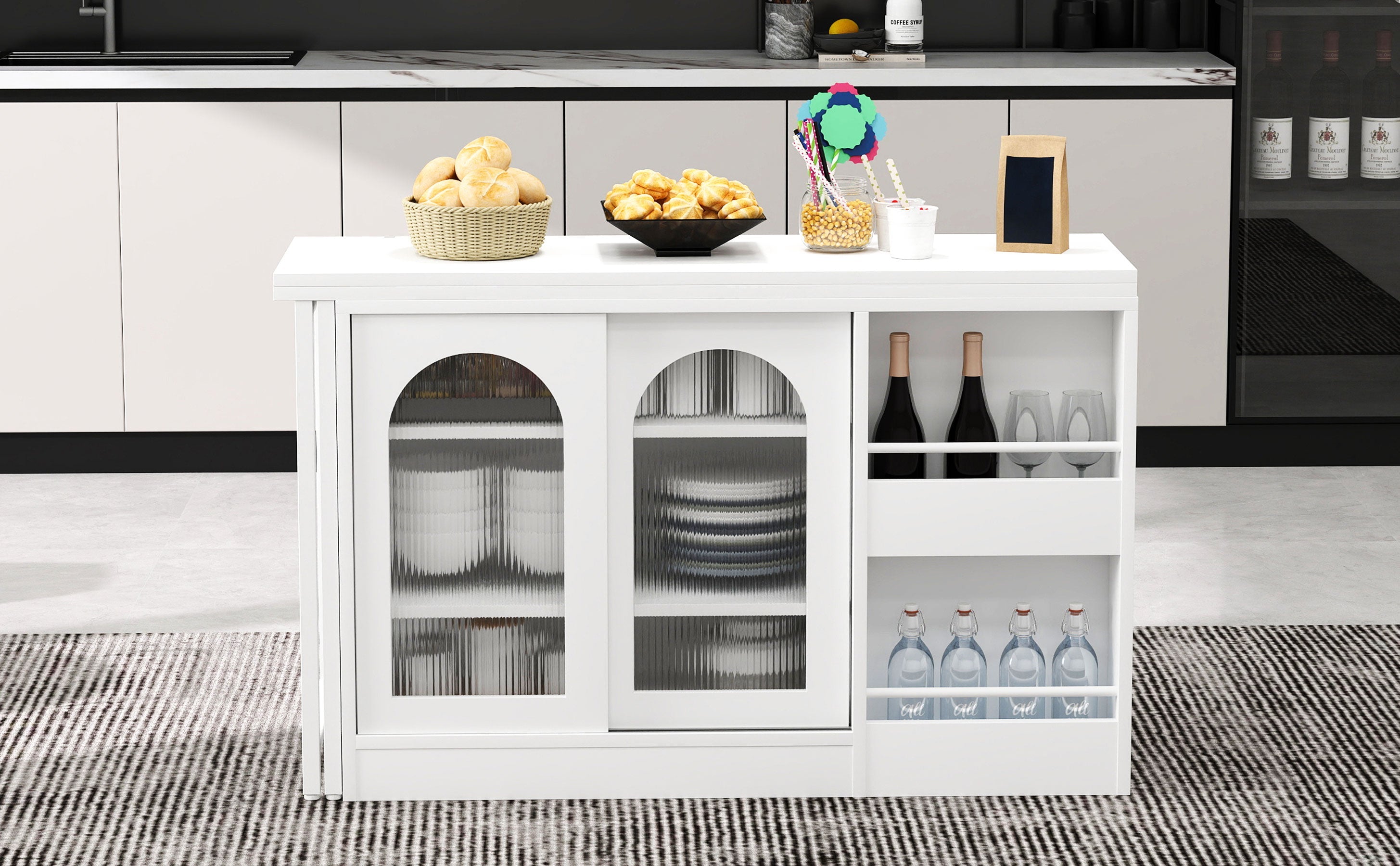 Logidon Moderne Bartafel Wit Uitschuifbaar 360 Graden Draaibaar met Opbergruimte
