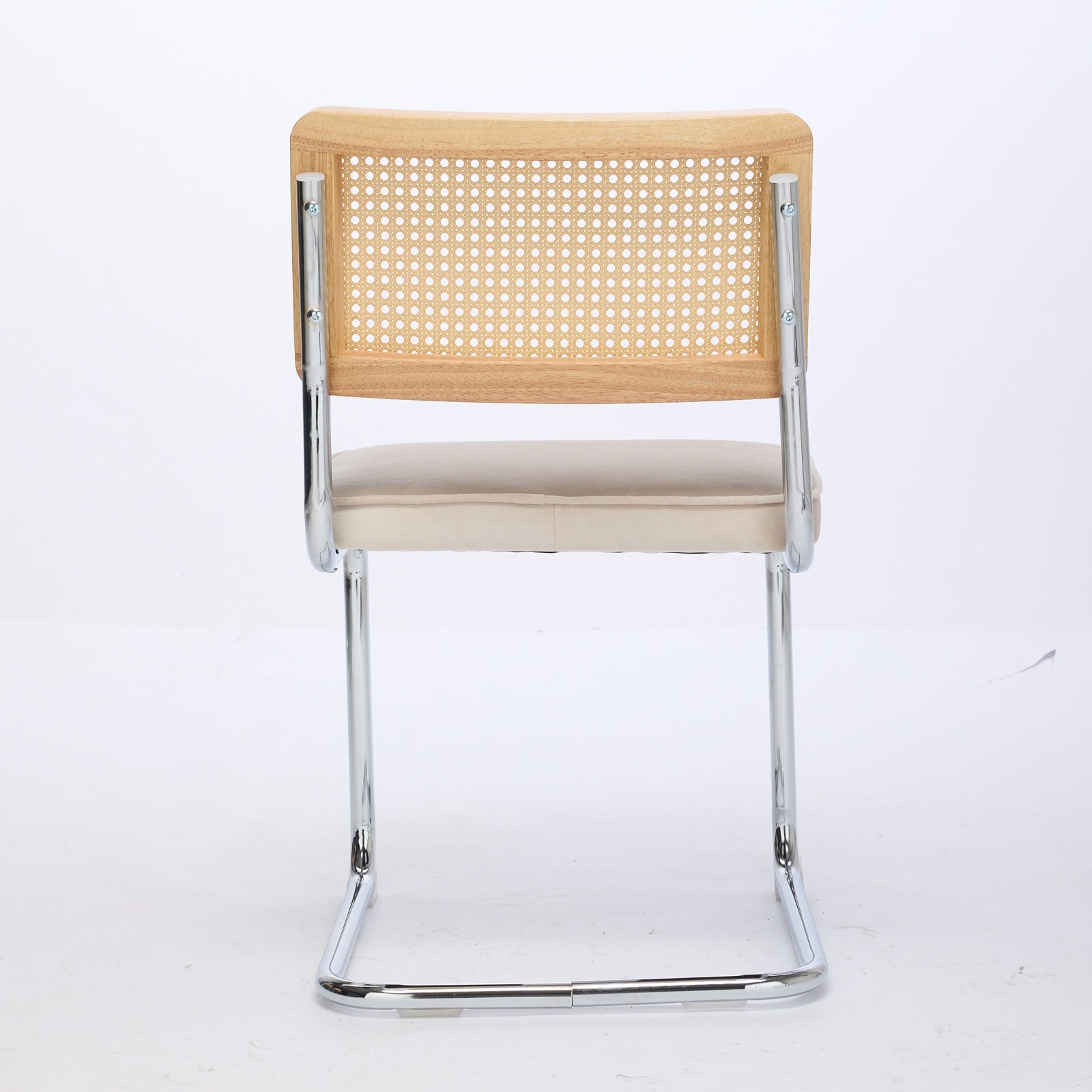 Logidon eettafel stoelen set van 2 velours zitting rotan rugleuning chroom frame beige