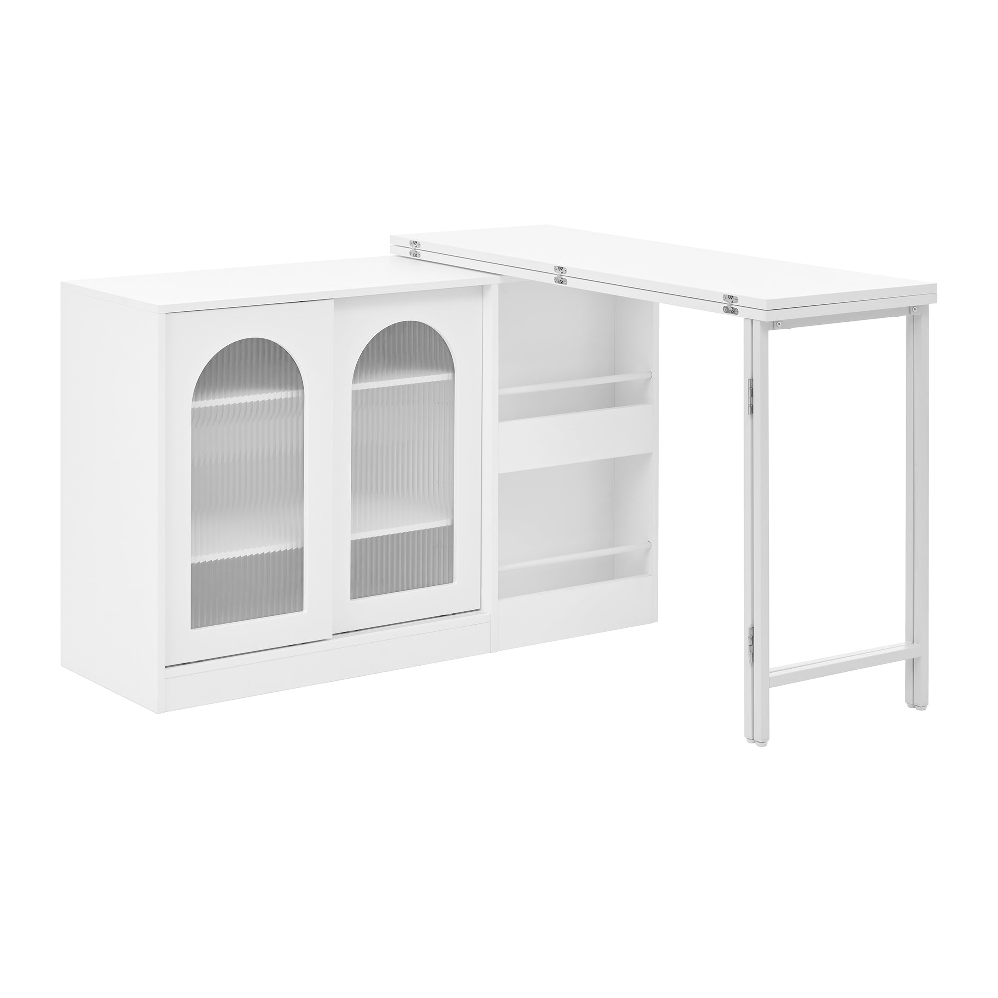 Logidon Moderne Bartafel Wit Uitschuifbaar 360 Graden Draaibaar met Opbergruimte