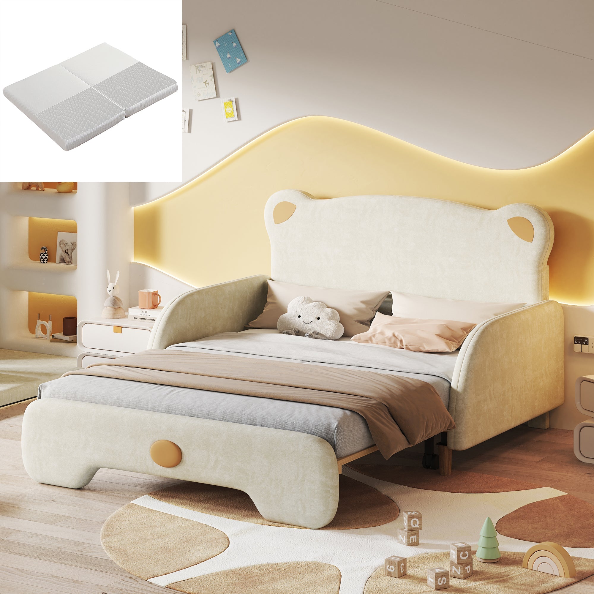 Logidon beerbed tweepersoonsbed met matras fluweel beige 140x200cm