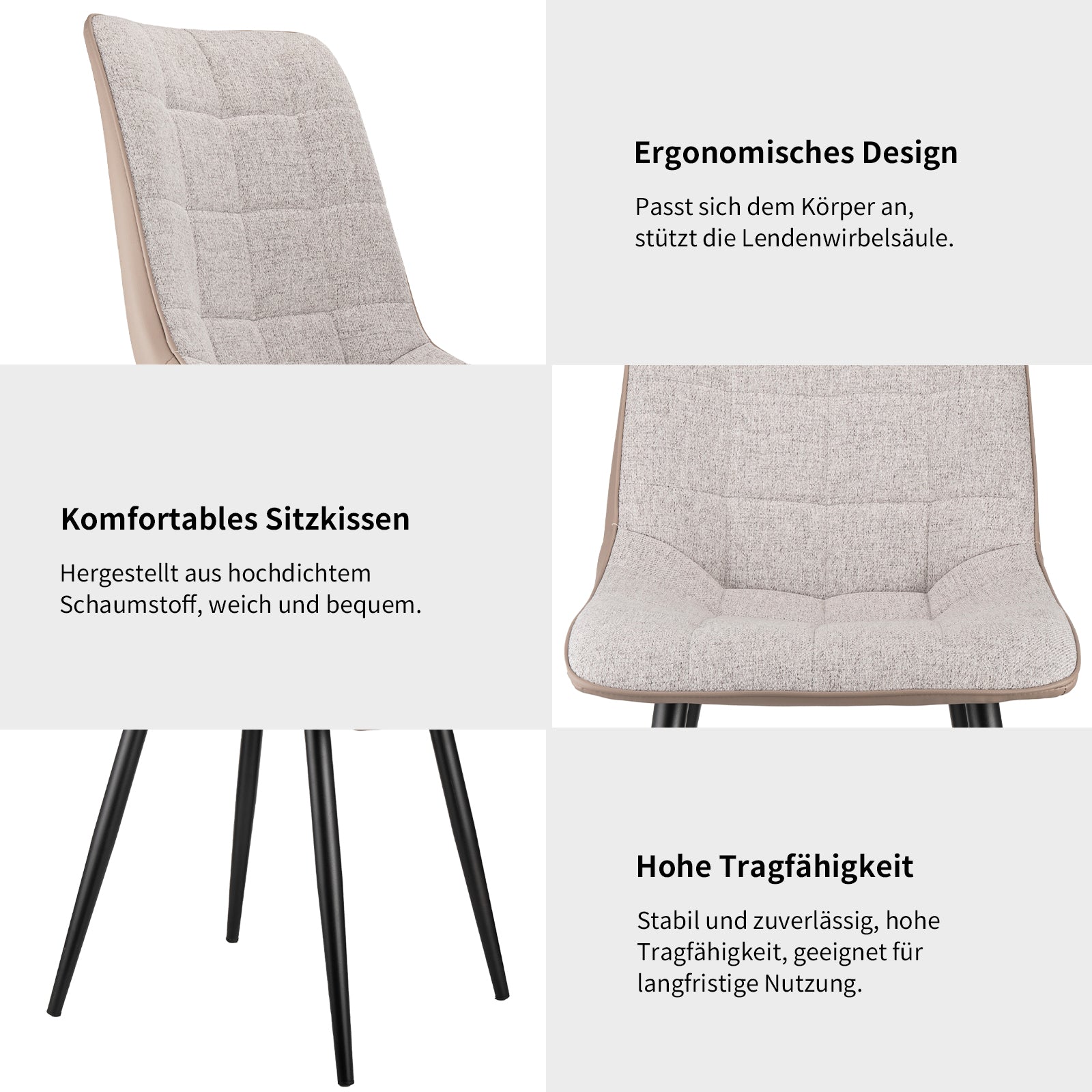 Logidon set van 2 gestoffeerde stoelen grijs linnen stof kunstleer metalen frame