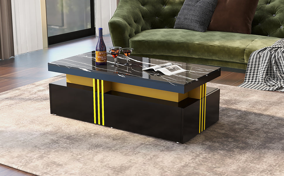 Logidon Zwarte tv-wandmeubelset 2 tv-kast salontafel marmerlook