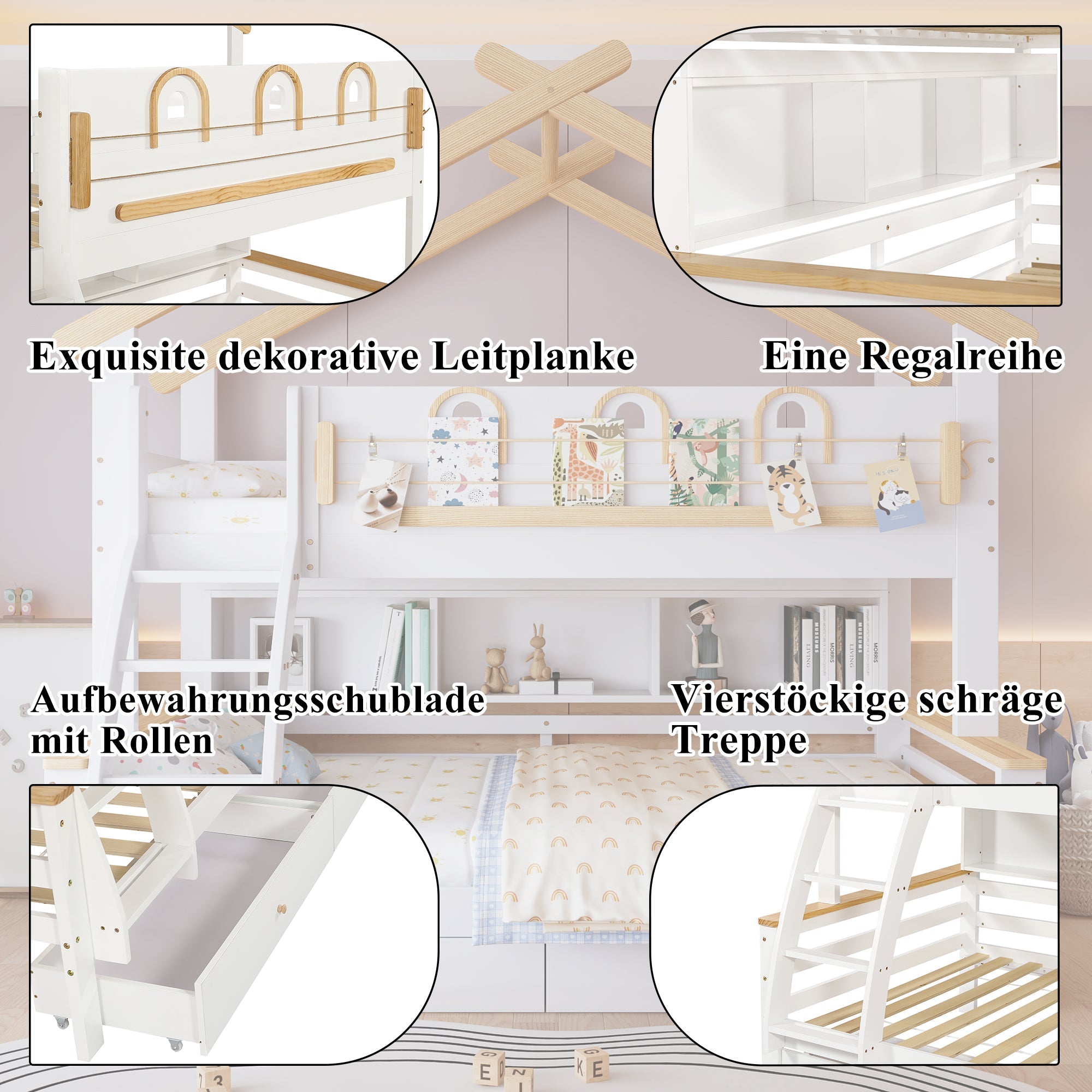 Logidon stapelbed wit naturel 90x200cm en 120x200cm twee lades