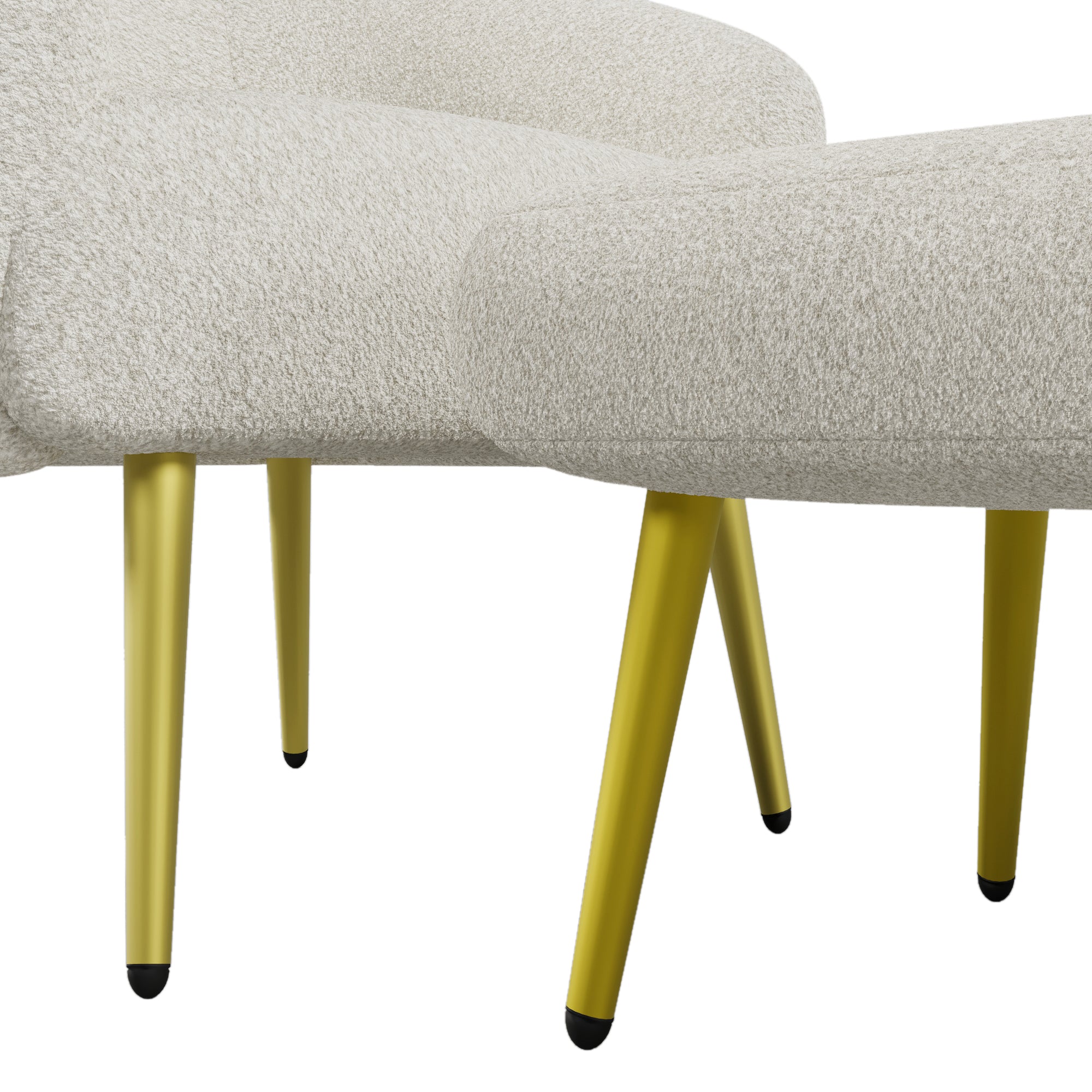 Logidon Modern Sherpa Upholstered Chair with Footstool White Gold Legs