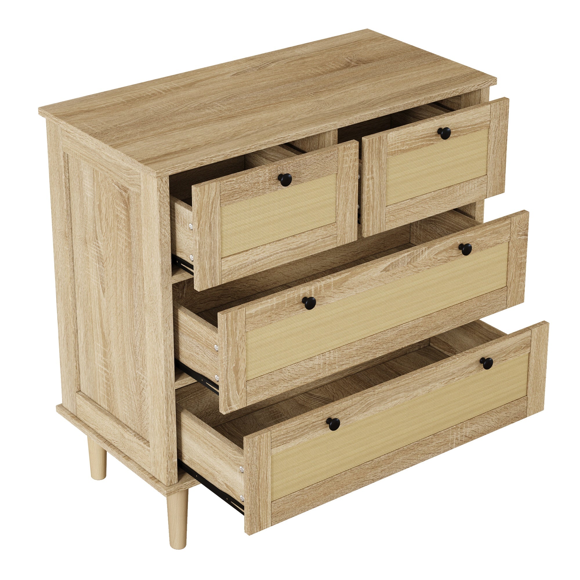 Logidon ladekast met 4 lades en rotan front naturel 80x40x80 cm