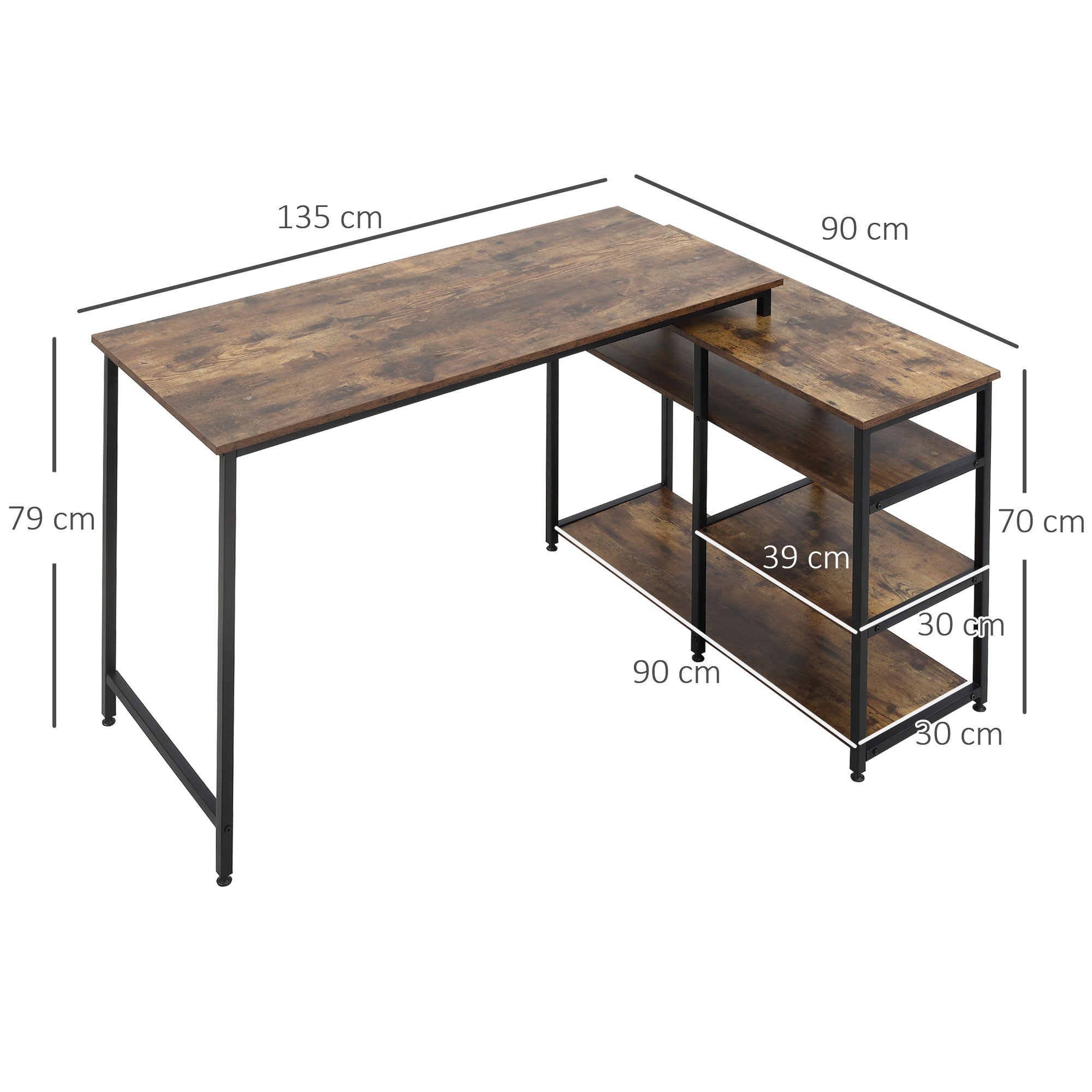 Logidon Corner Desk L-Shape PC Table 135x90x79 cm Rustic Brown