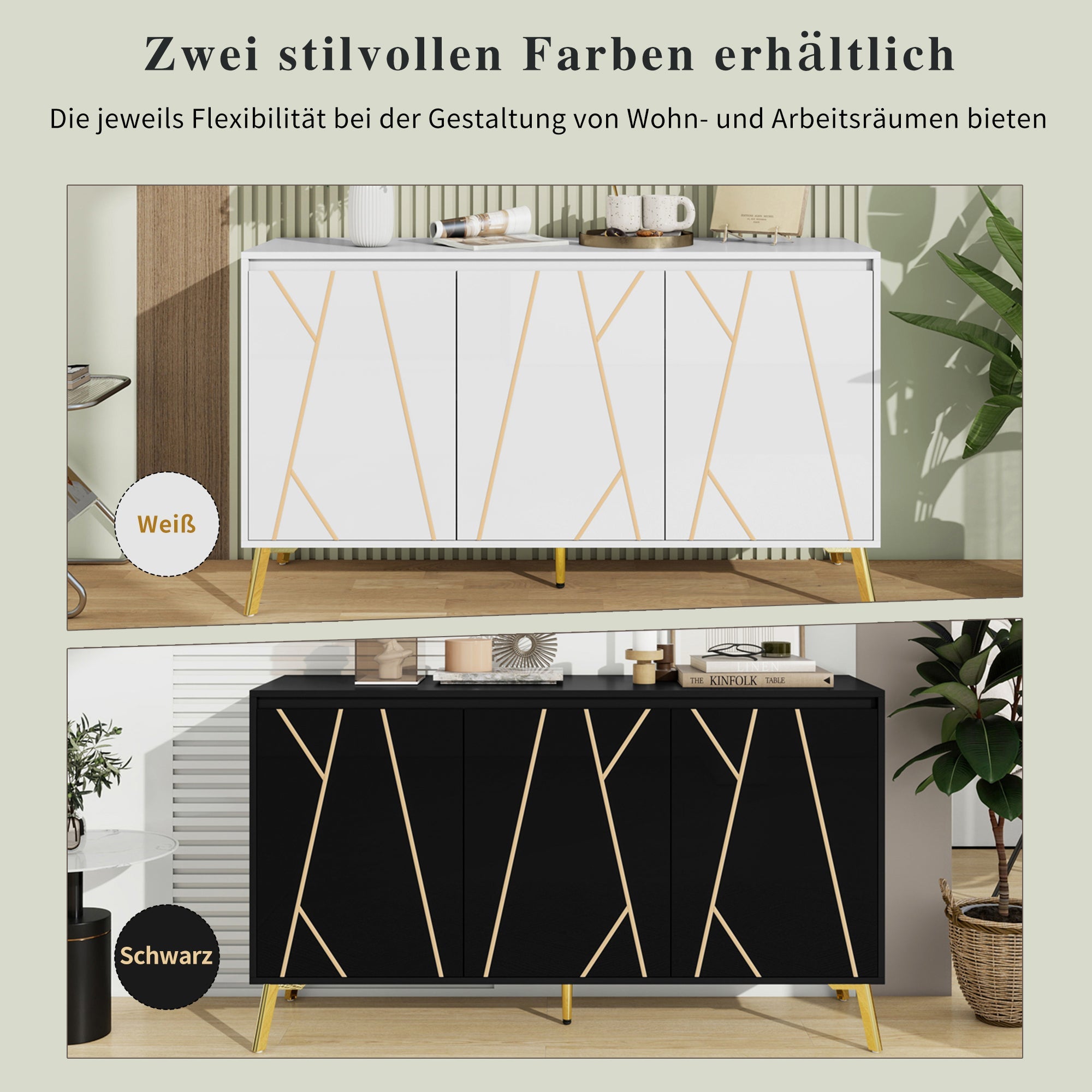 Logidon Dressoir Modern Wit 3-deurs Greeploos 140 cm