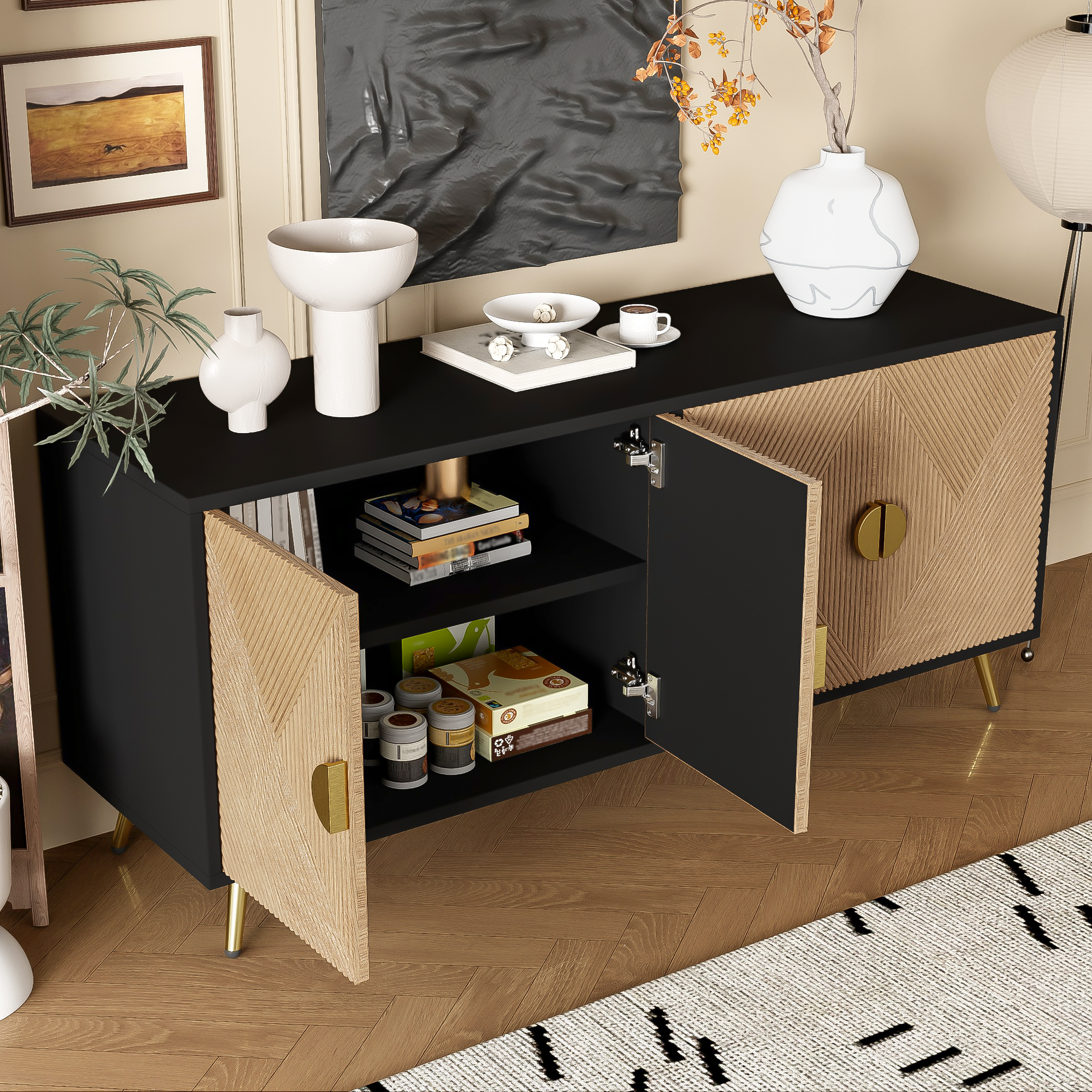 Logidon Dressoir 160 cm Bruin Vier Deuren Met Gouden Handgrepen